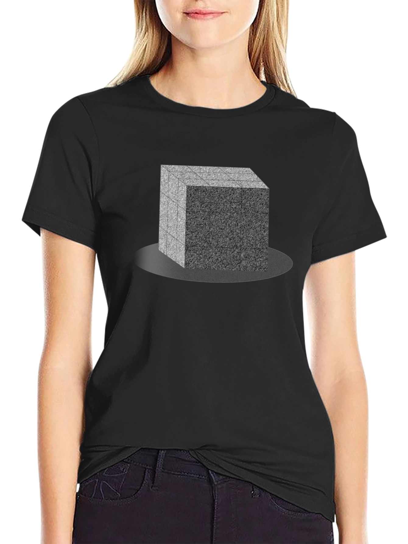 Geometric Cube Design Black T-Shirt