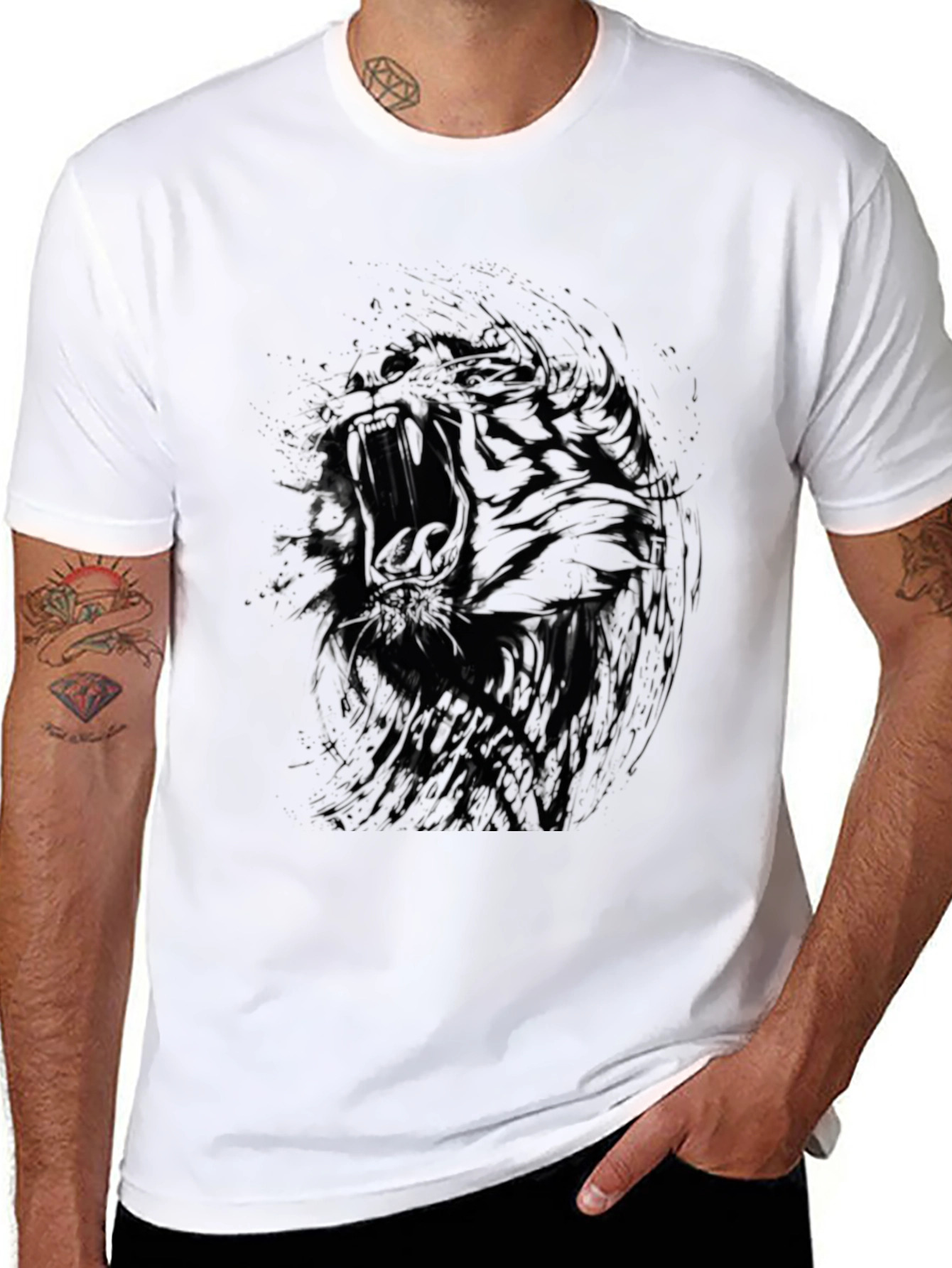 Black T-Shirt with Abstract Tiger Design
