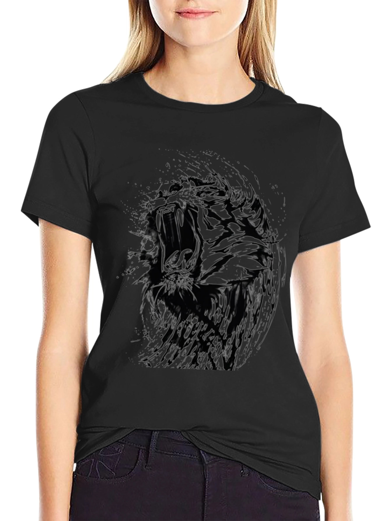 Black T-Shirt with Abstract Tiger Design
