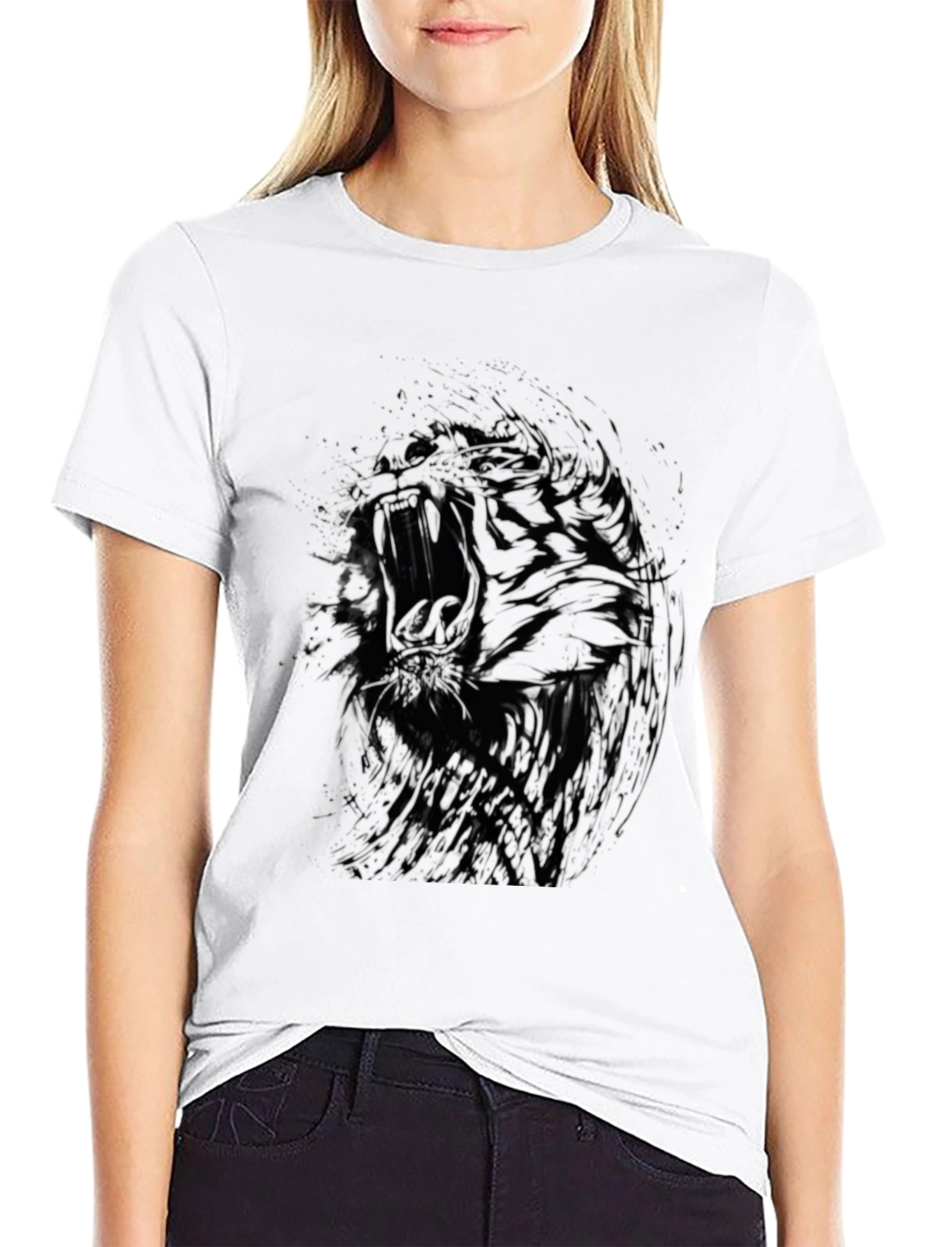 Black T-Shirt with Abstract Tiger Design