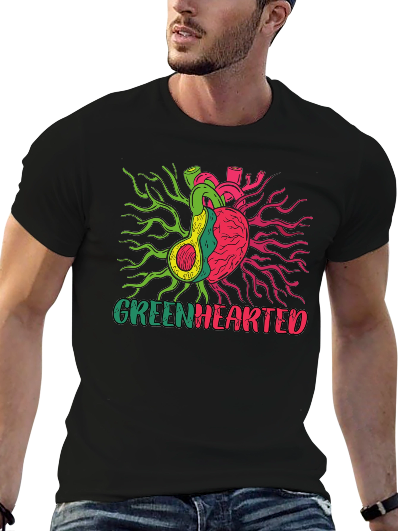 Greenhearted Graphic Tee - Unique Avocado Heart Design