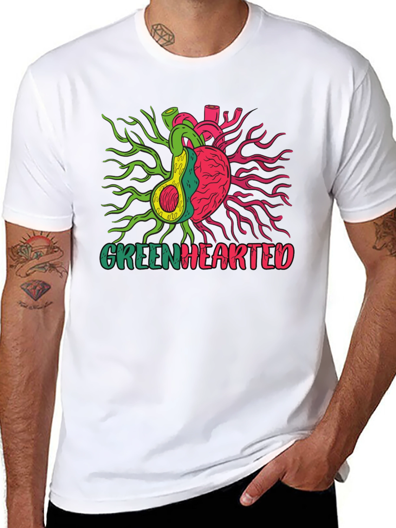Greenhearted Graphic Tee - Unique Avocado Heart Design