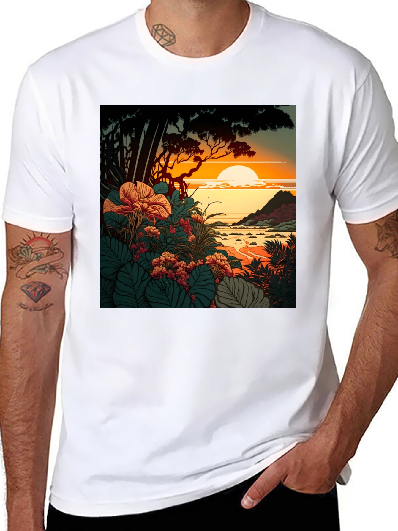 Tropical Sunset Graphic Tee - Stylish Comfort