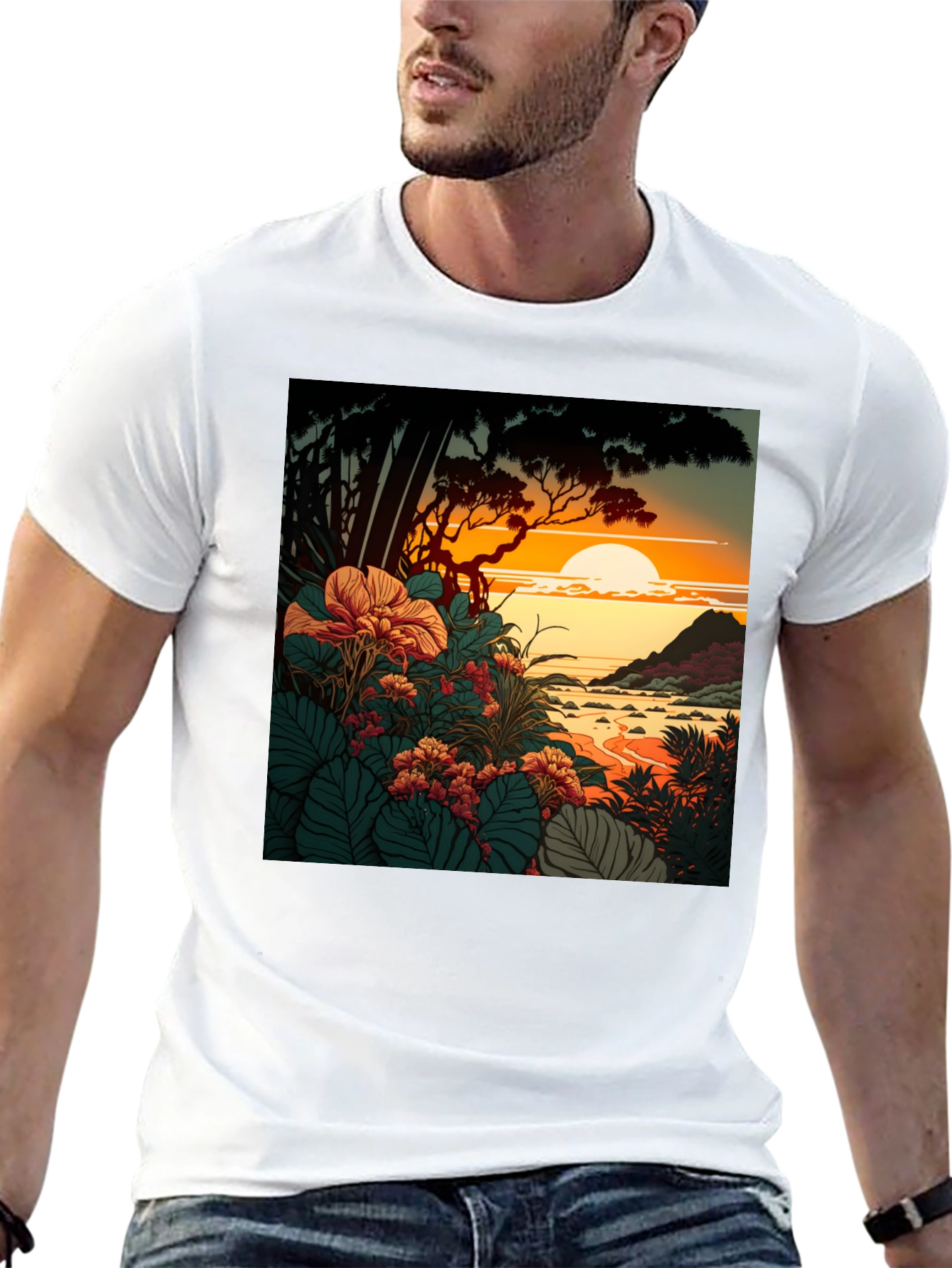 Tropical Sunset Graphic Tee - Stylish Comfort