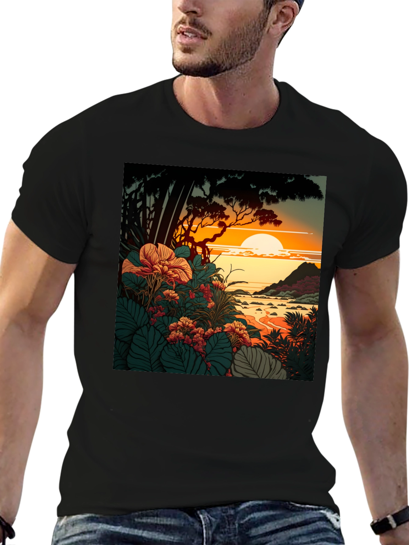 Tropical Sunset Graphic Tee - Stylish Comfort