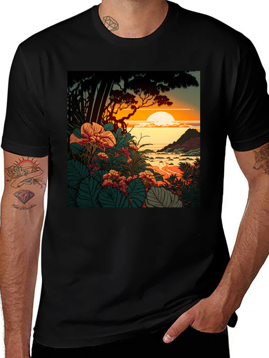 Tropical Sunset Graphic Tee - Stylish Comfort