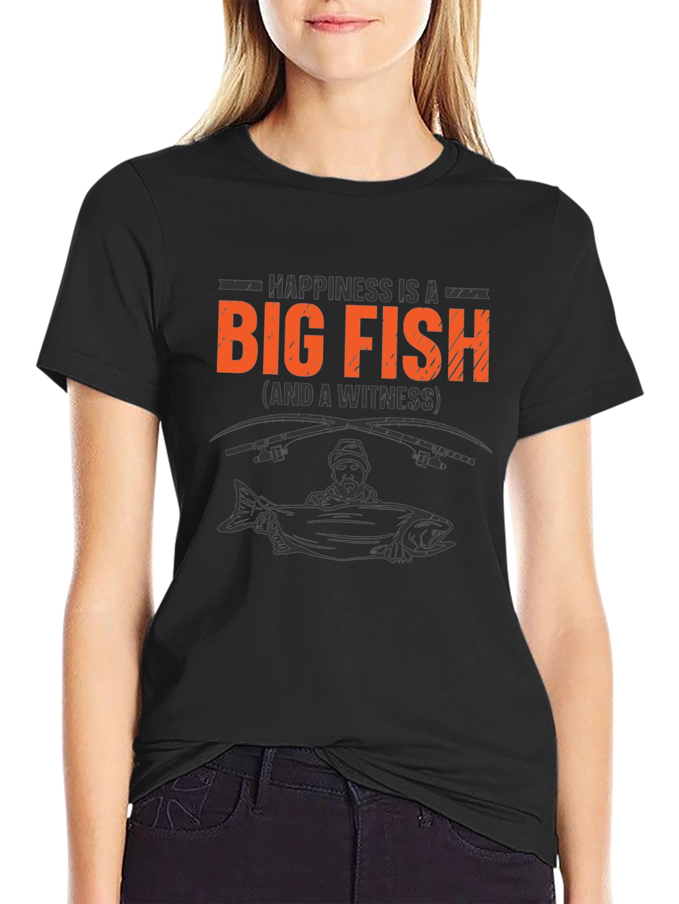 Happiness is a Big Fish Black T-Shirt