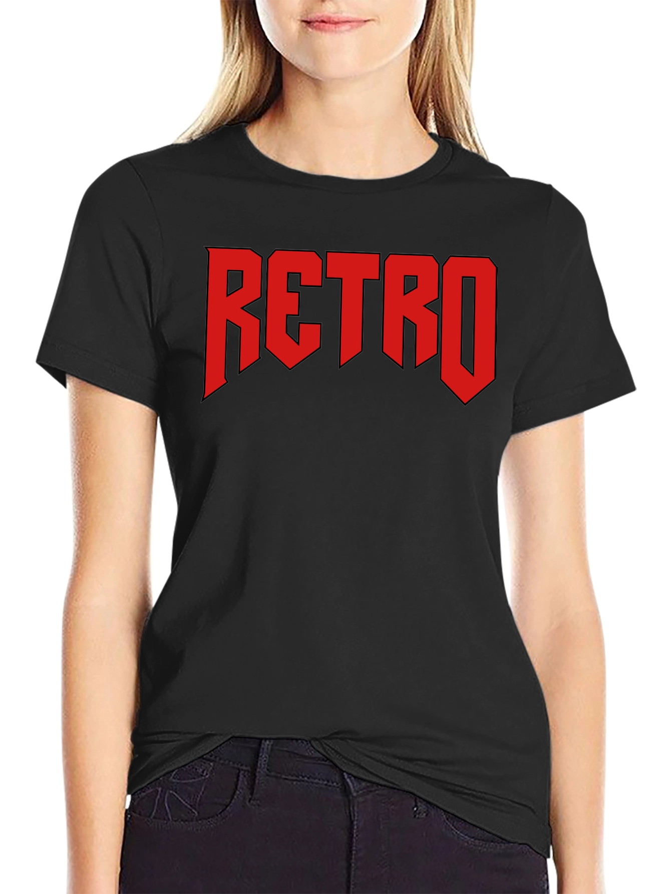 Retro Graphic Print Black T-Shirt