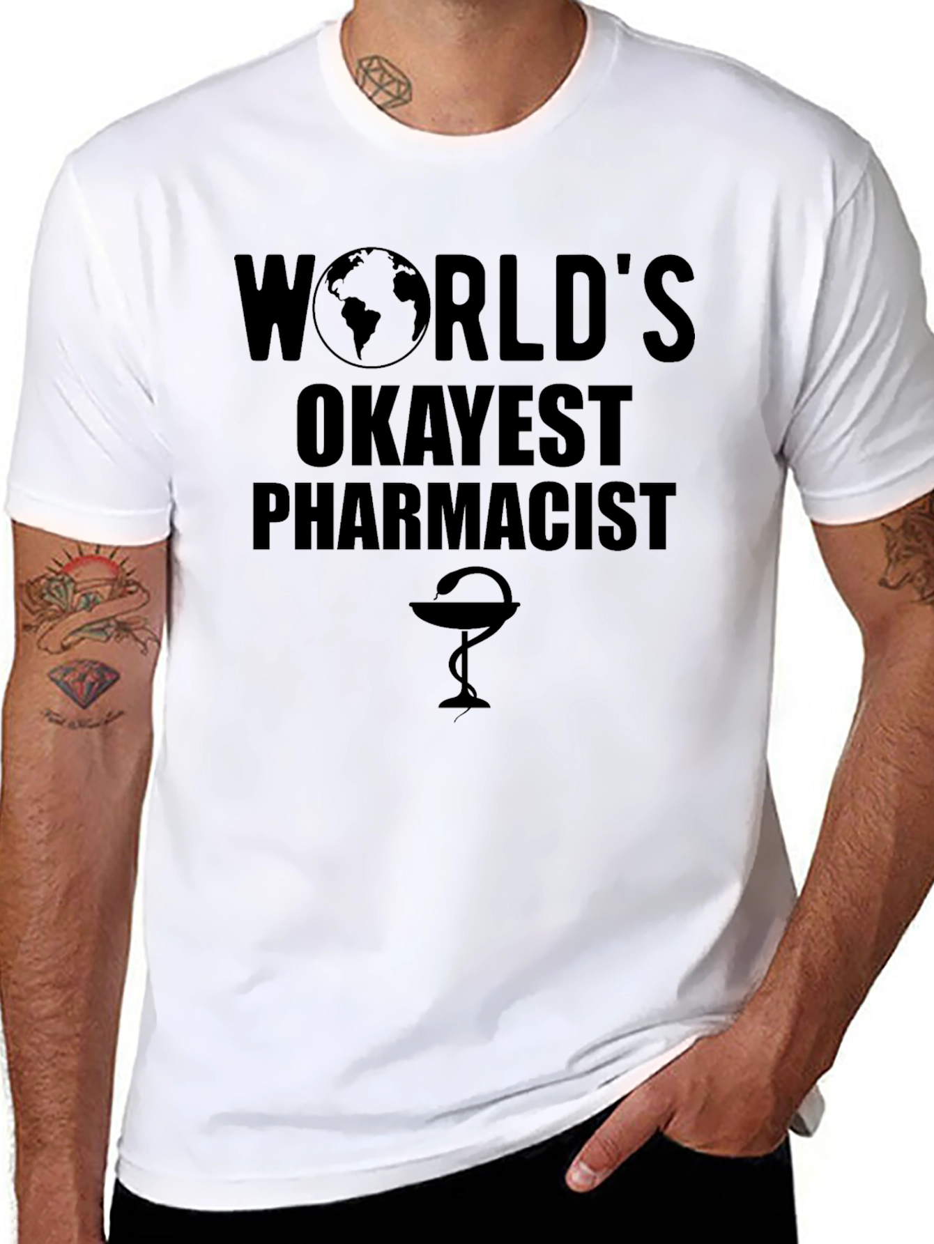 Worlds Okayest Pharmacist Black T-Shirt
