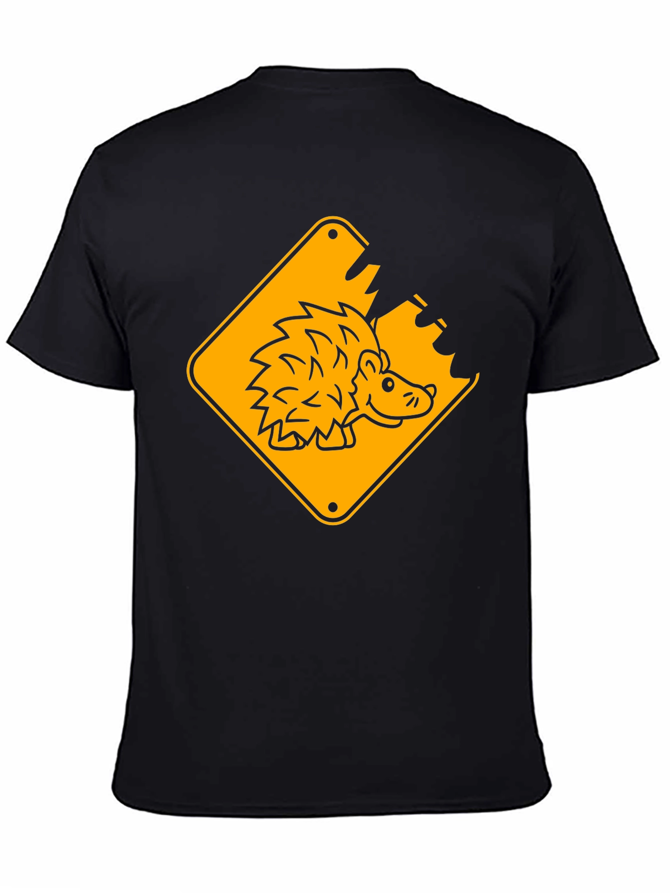 Hedgehog Road Sign Black T-Shirt