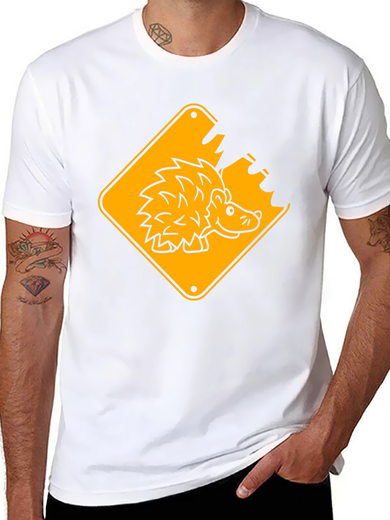 Hedgehog Road Sign Black T-Shirt
