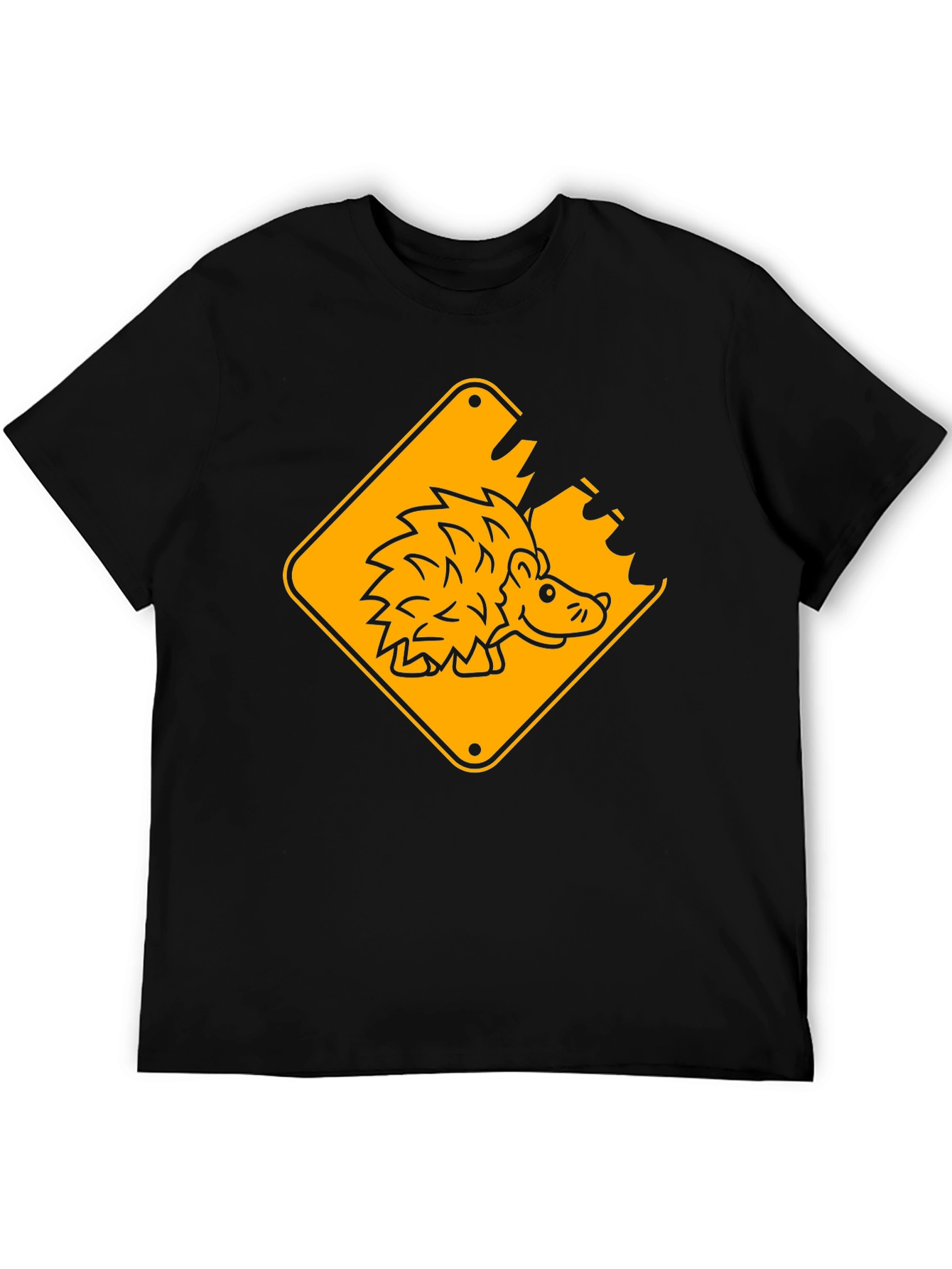 Hedgehog Road Sign Black T-Shirt