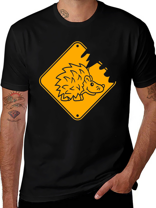 Hedgehog Road Sign Black T-Shirt