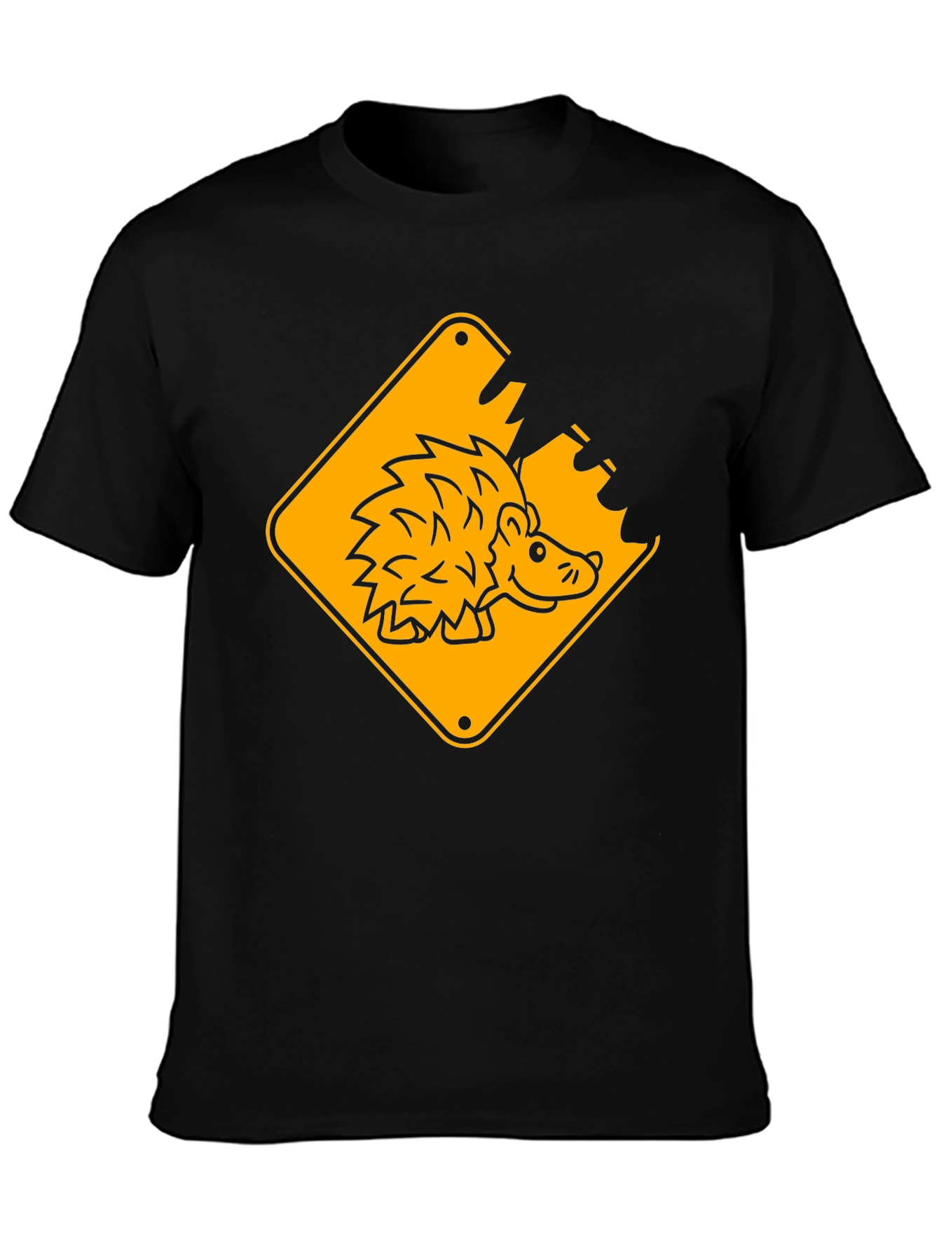 Hedgehog Road Sign Black T-Shirt