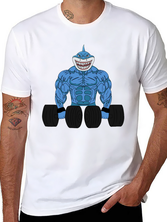 Shark Bodybuilder Graphic Tee - Black Cotton T-Shirt