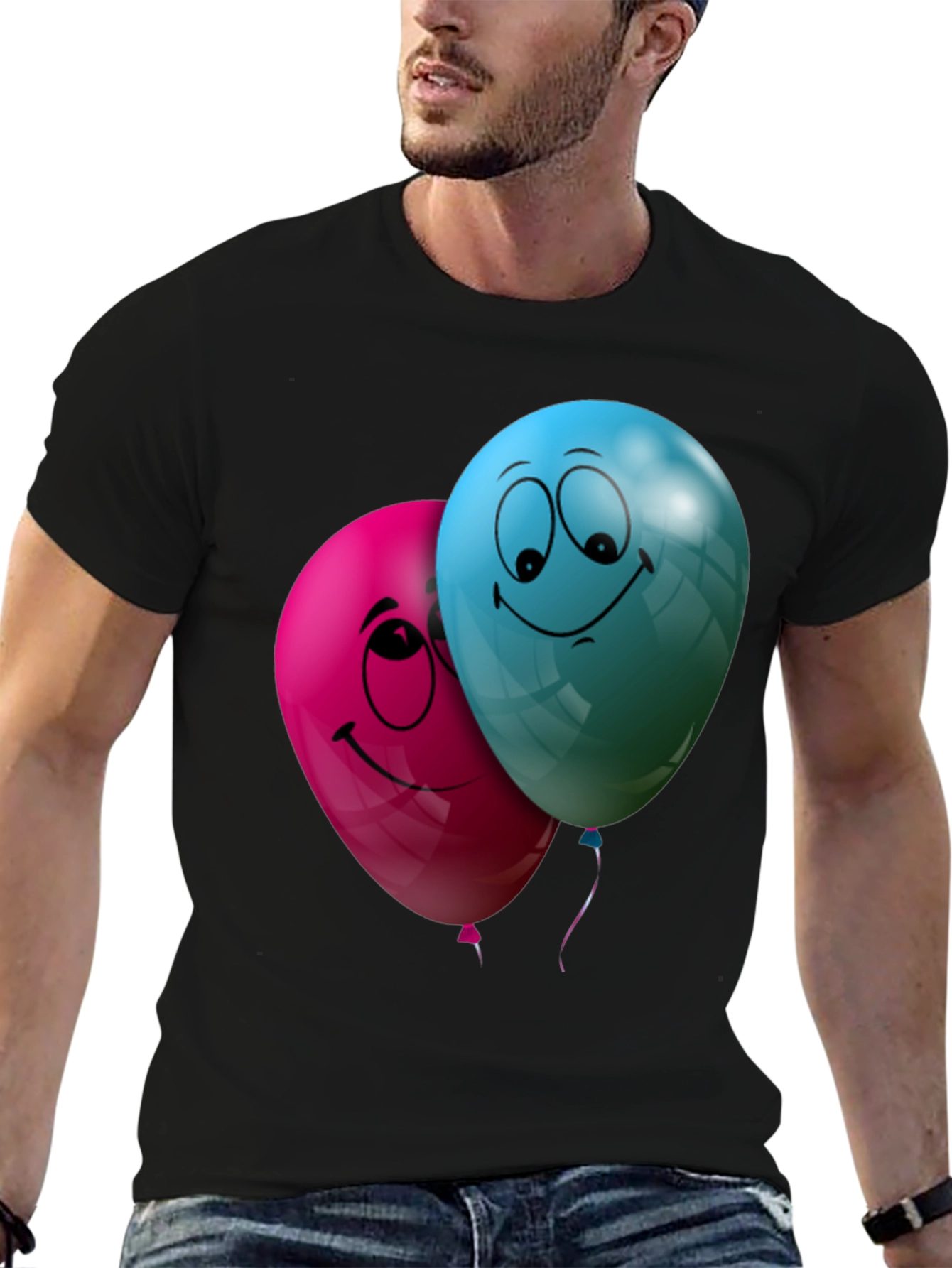 Fun Balloon Graphic T-Shirt - Black Casual Tee
