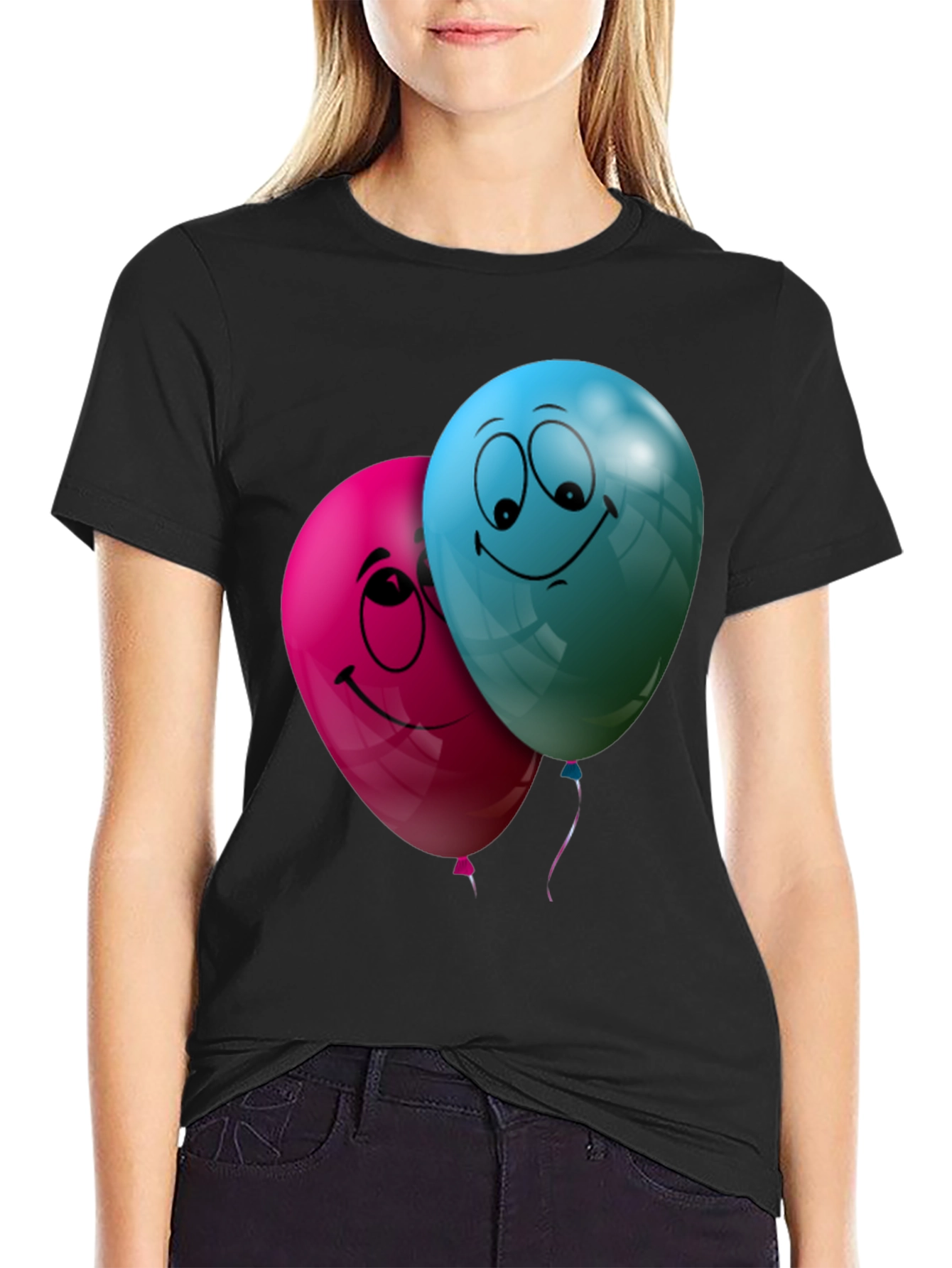 Fun Balloon Graphic T-Shirt - Black Casual Tee