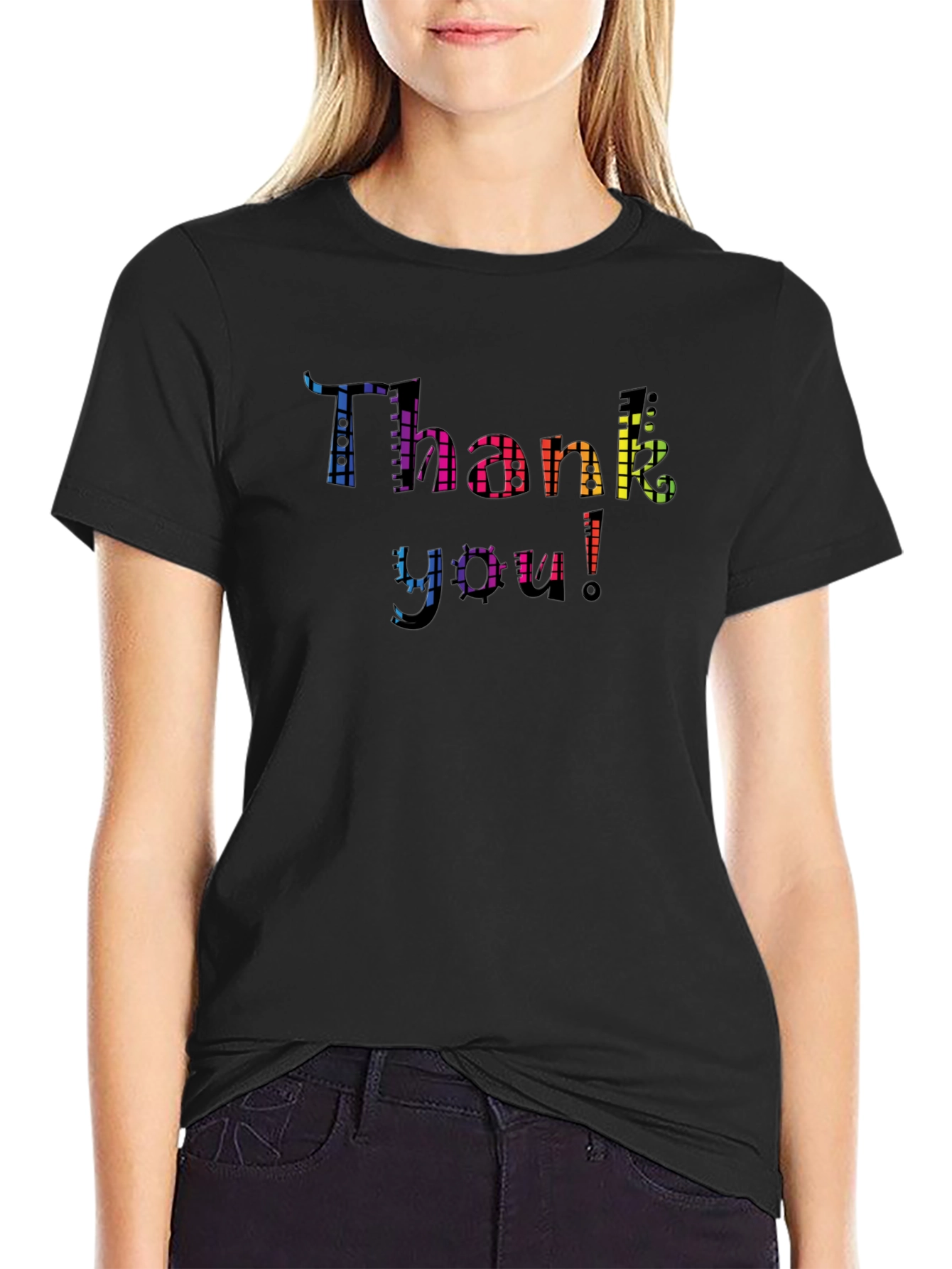 Thank You Rainbow Graphic Black T-Shirt