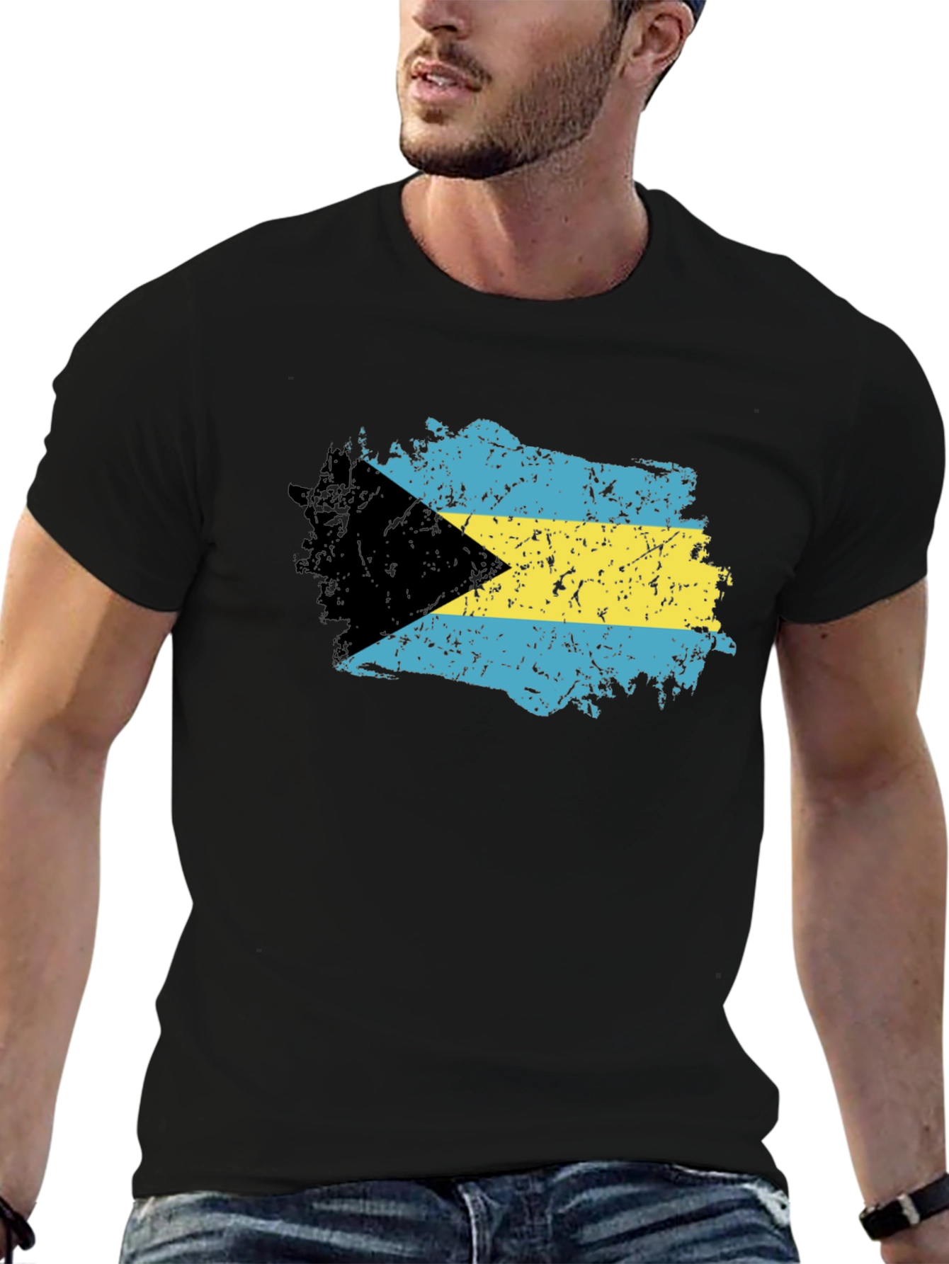 Bahamas Flag T-Shirt - Black Crew Neck Tee