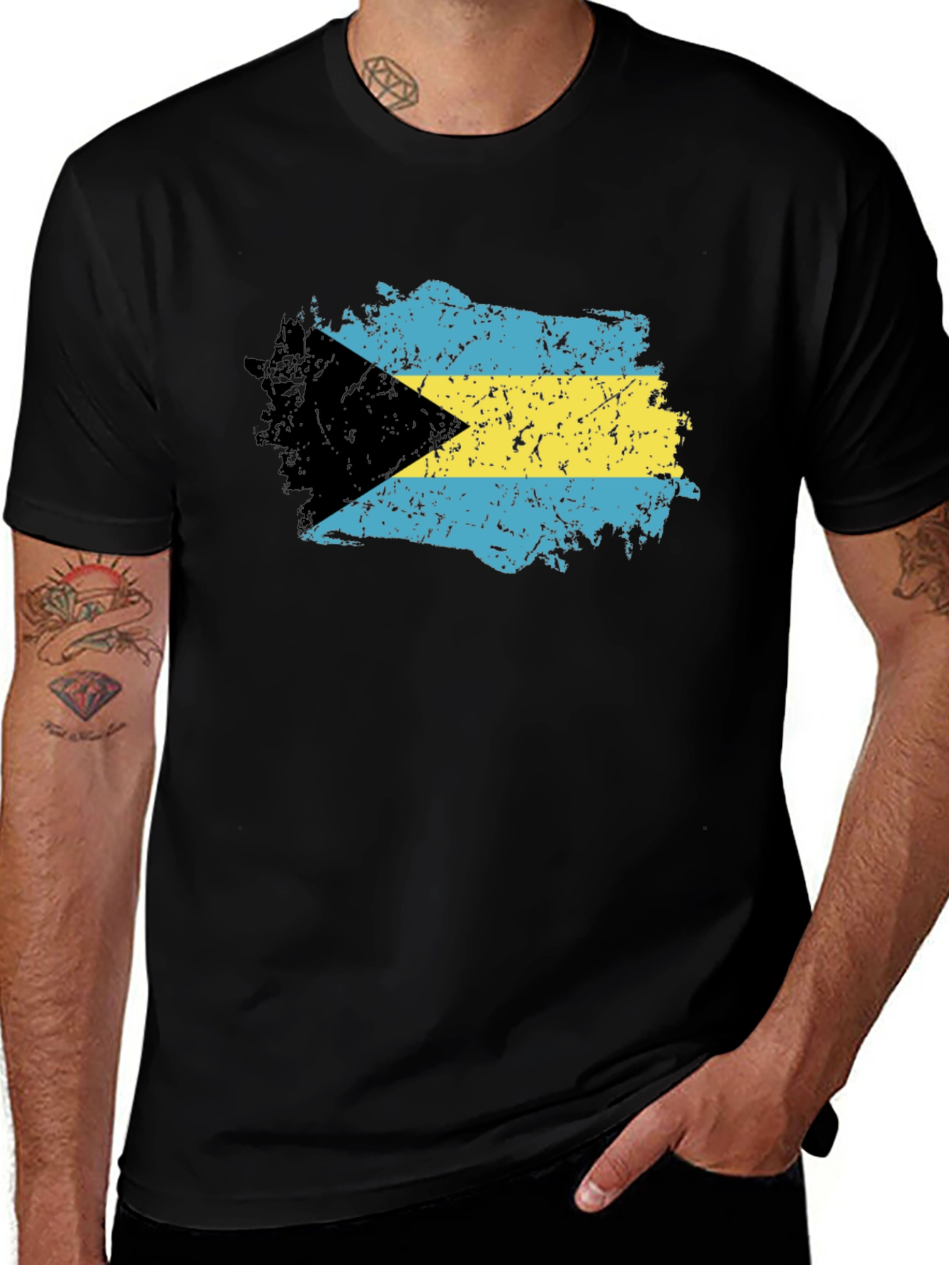 Bahamas Flag T-Shirt - Black Crew Neck Tee