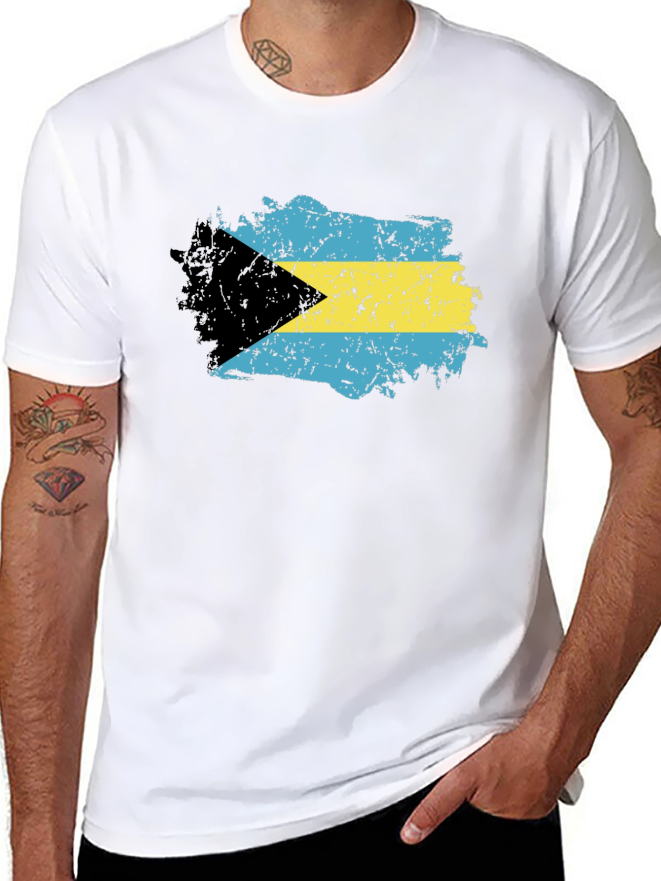 Bahamas Flag T-Shirt - Black Crew Neck Tee