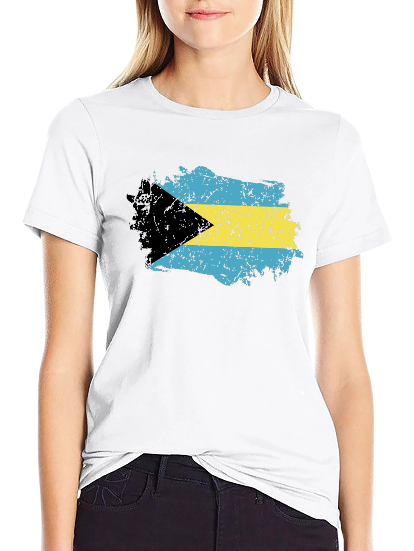 Bahamas Flag T-Shirt - Black Crew Neck Tee