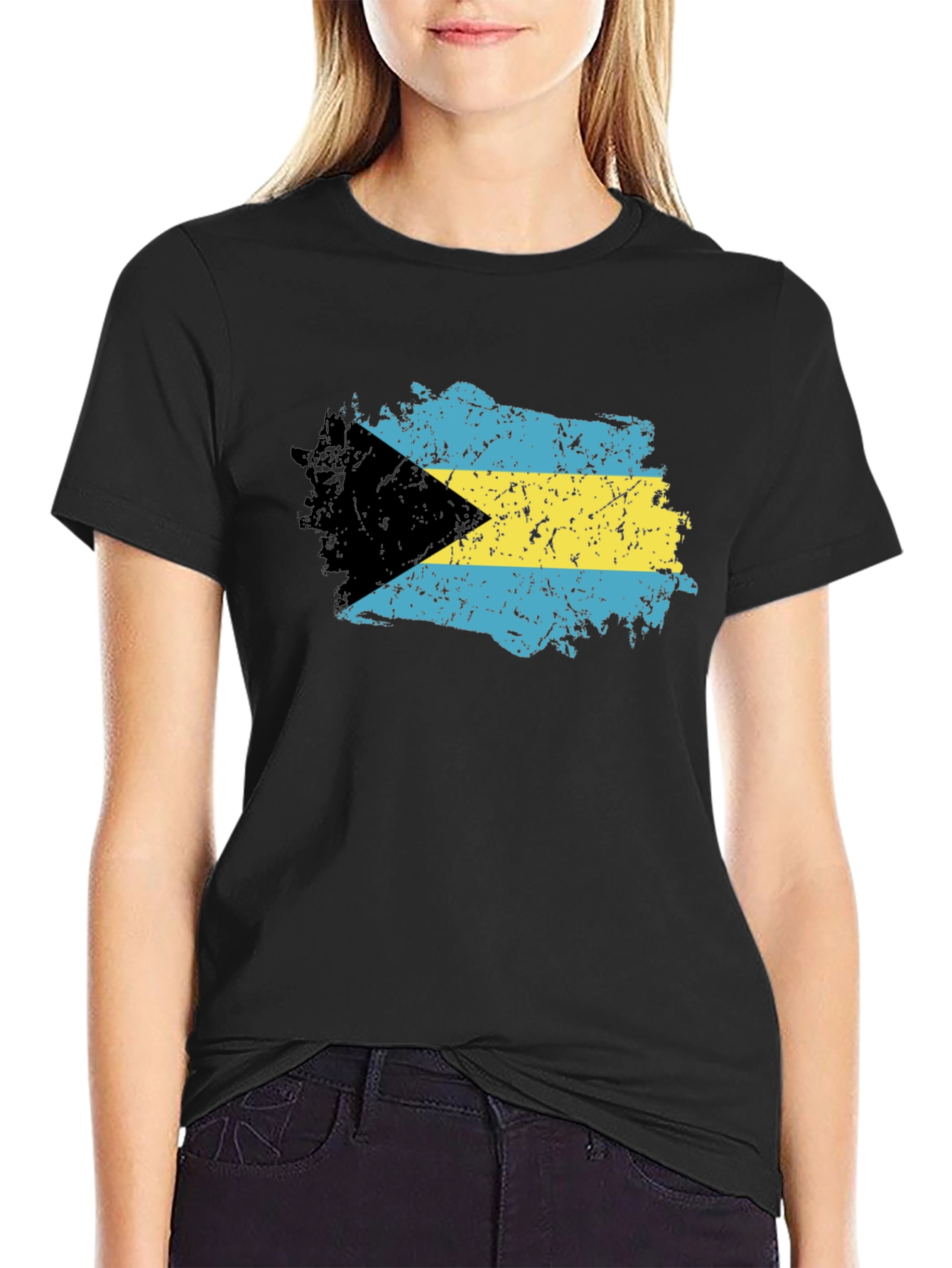 Bahamas Flag T-Shirt - Black Crew Neck Tee