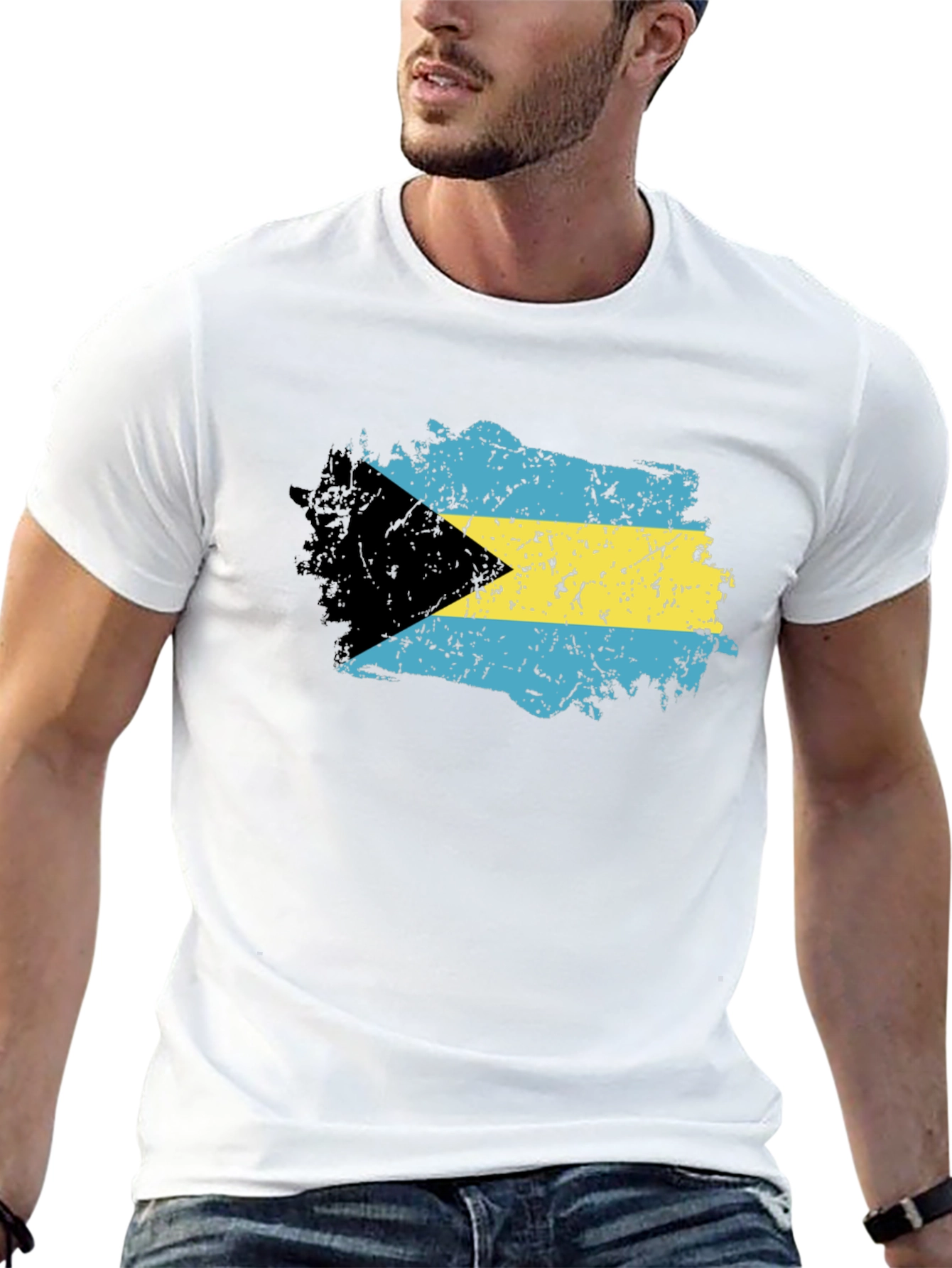 Bahamas Flag T-Shirt - Black Crew Neck Tee
