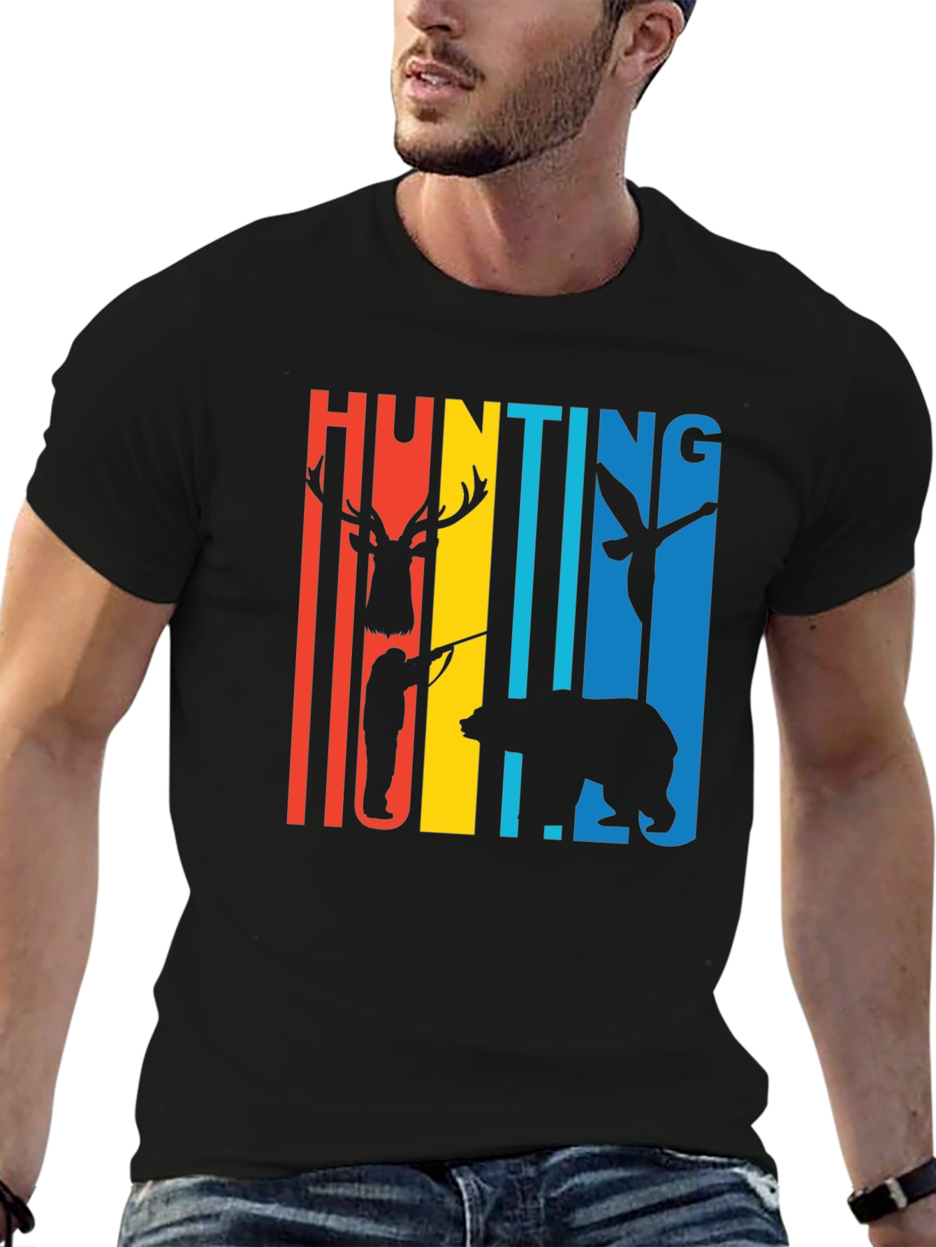 Hunting Graphic T-Shirt Deer Bear Duck Retro