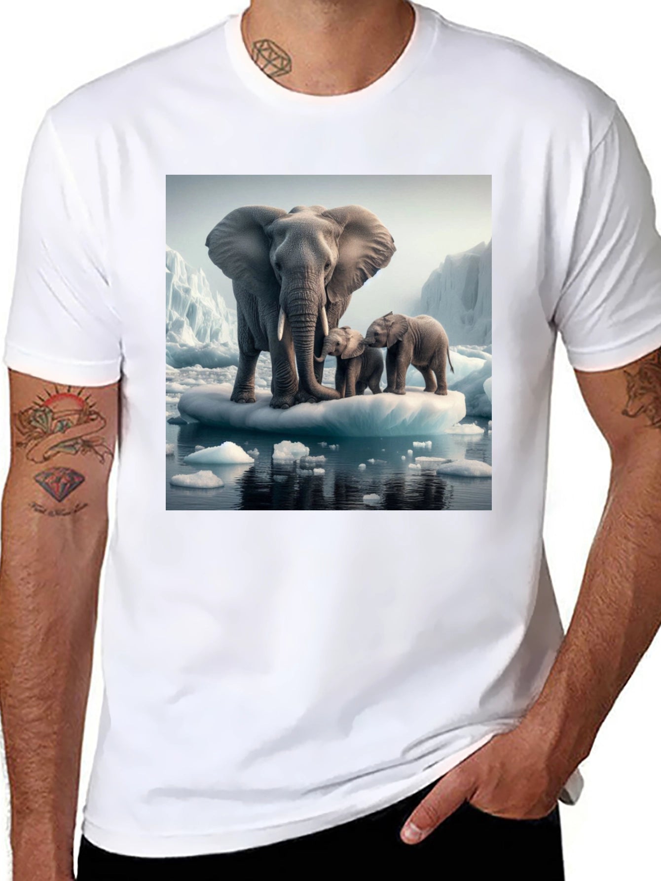 Elephant Family on Iceberg Graphic T-Shirt