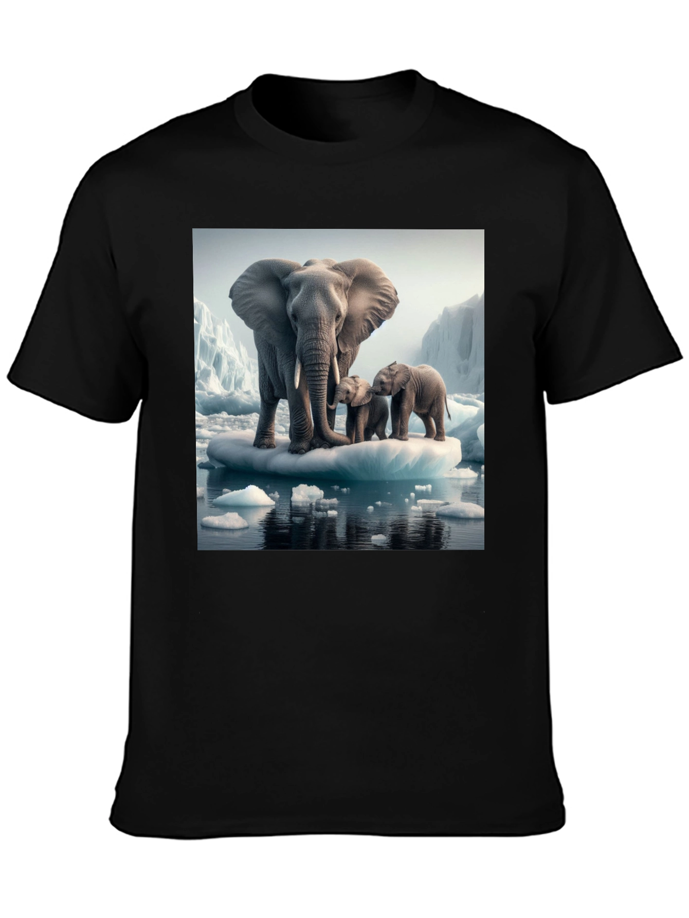 Elephant Family on Iceberg Graphic T-Shirt