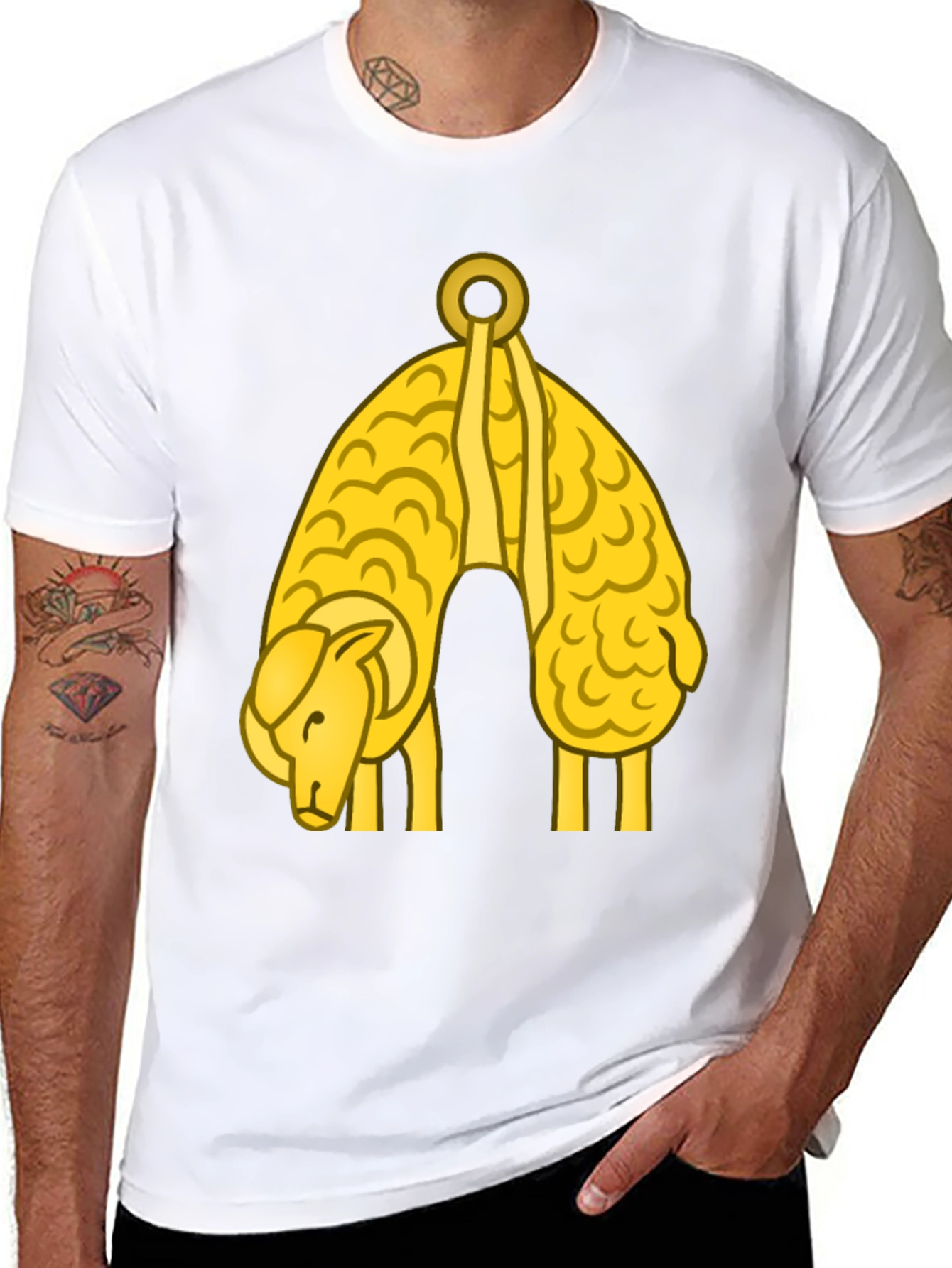 Golden Hanging Sheep Graphic T-Shirt