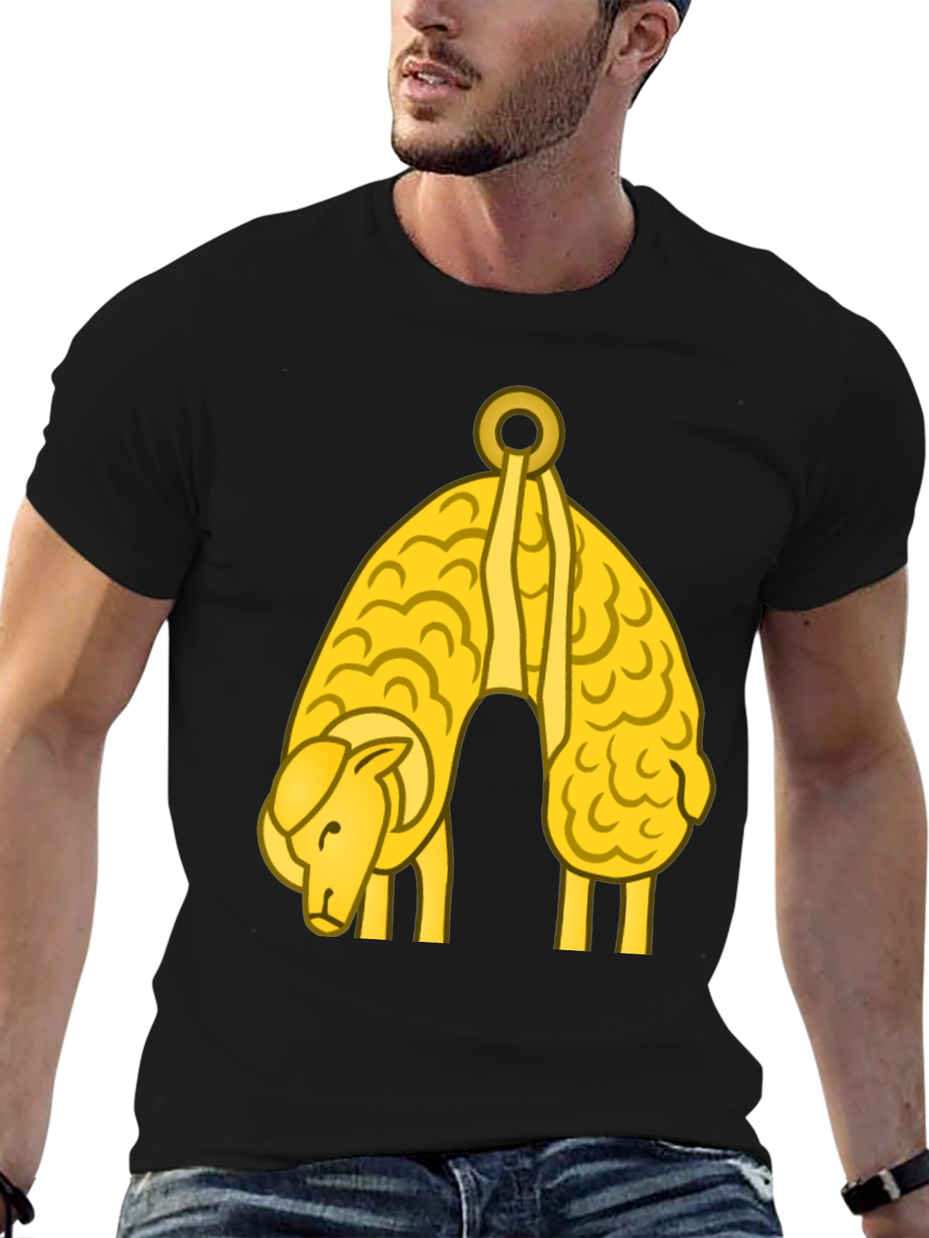 Golden Hanging Sheep Graphic T-Shirt