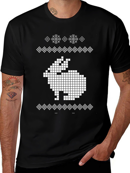 Pixel Rabbit Graphic Tee - Black Crew Neck