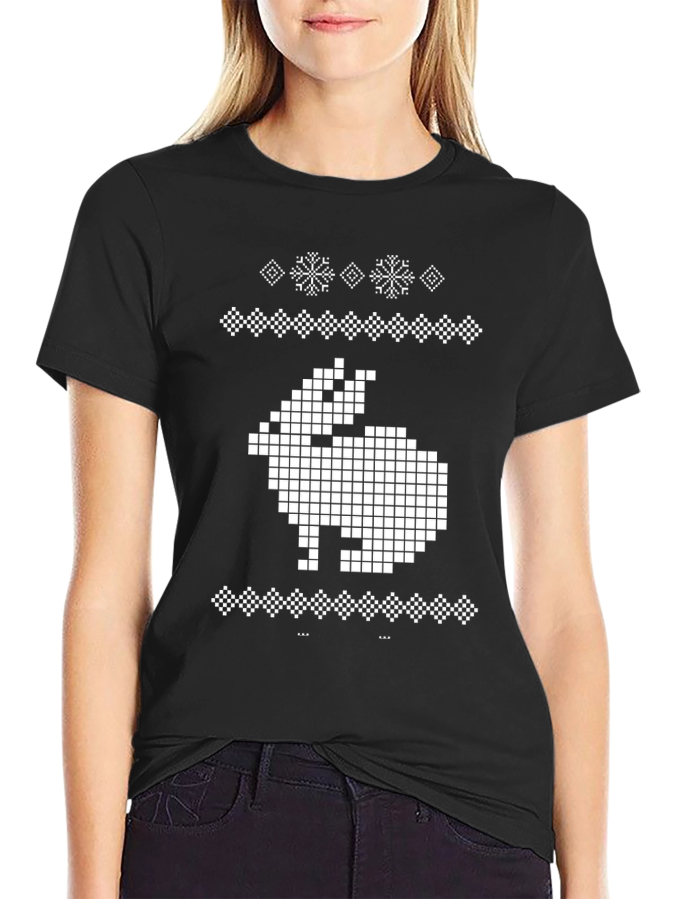 Pixel Rabbit Graphic Tee - Black Crew Neck