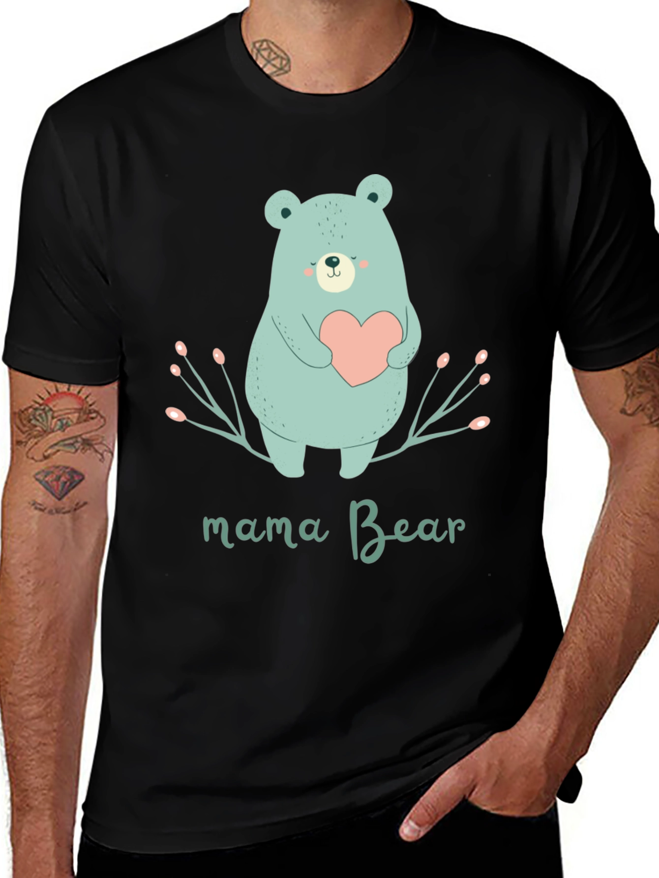 Mama Bear T-Shirt - Cute Cartoon Bear Holding Heart