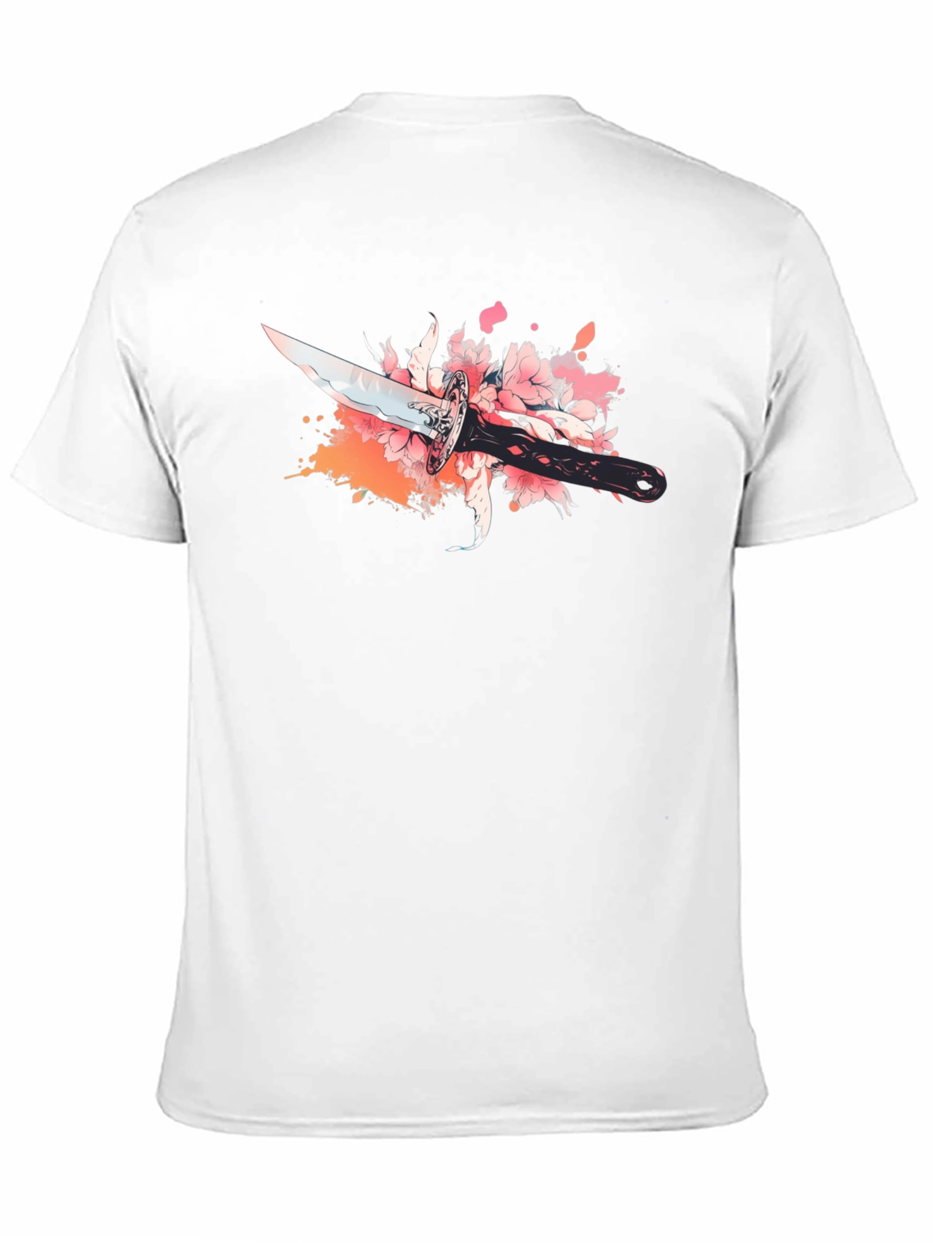 Black T-Shirt with Sword and Cherry Blossom Design