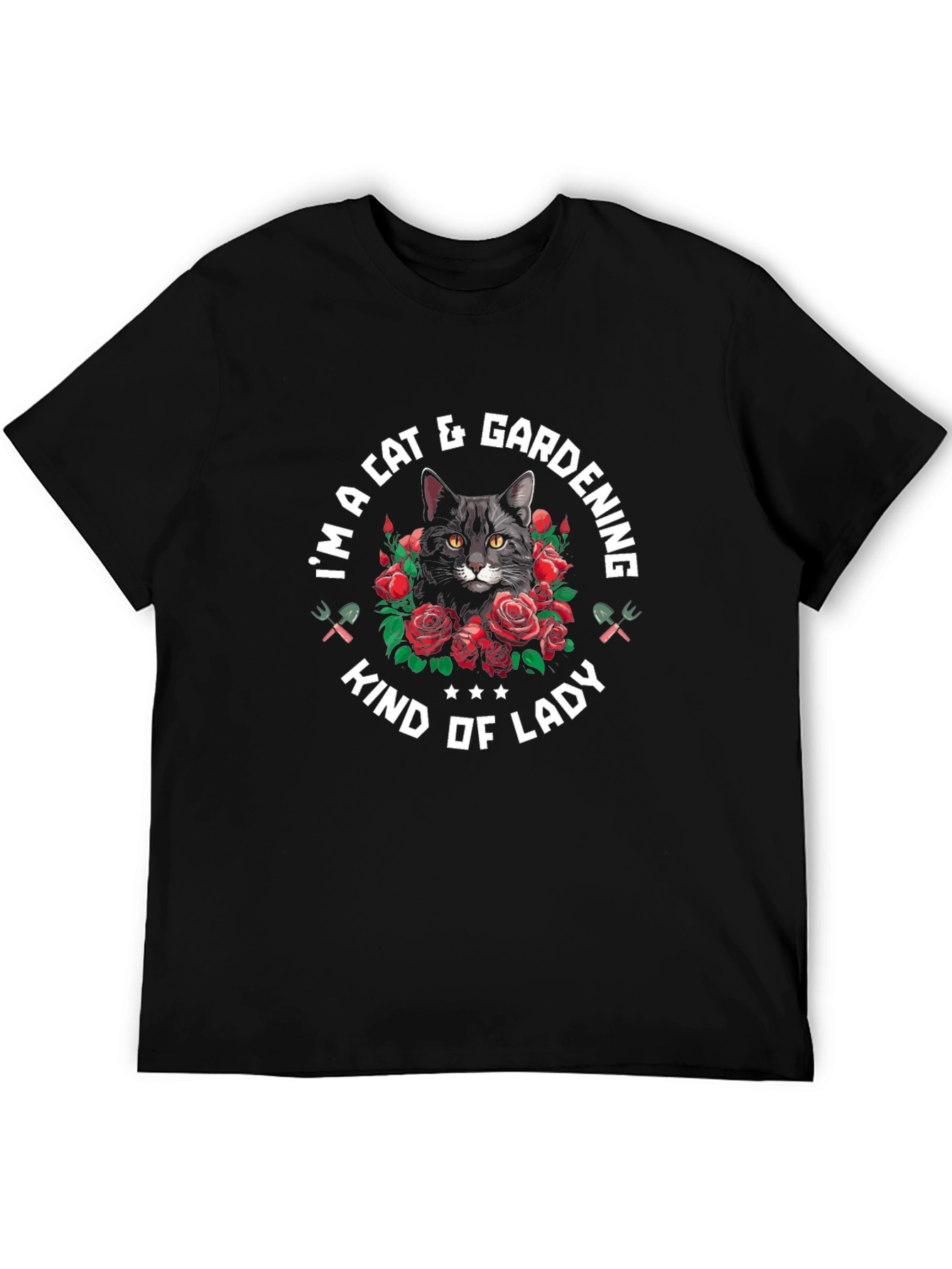 Cat & Gardening Lady T-Shirt - Black