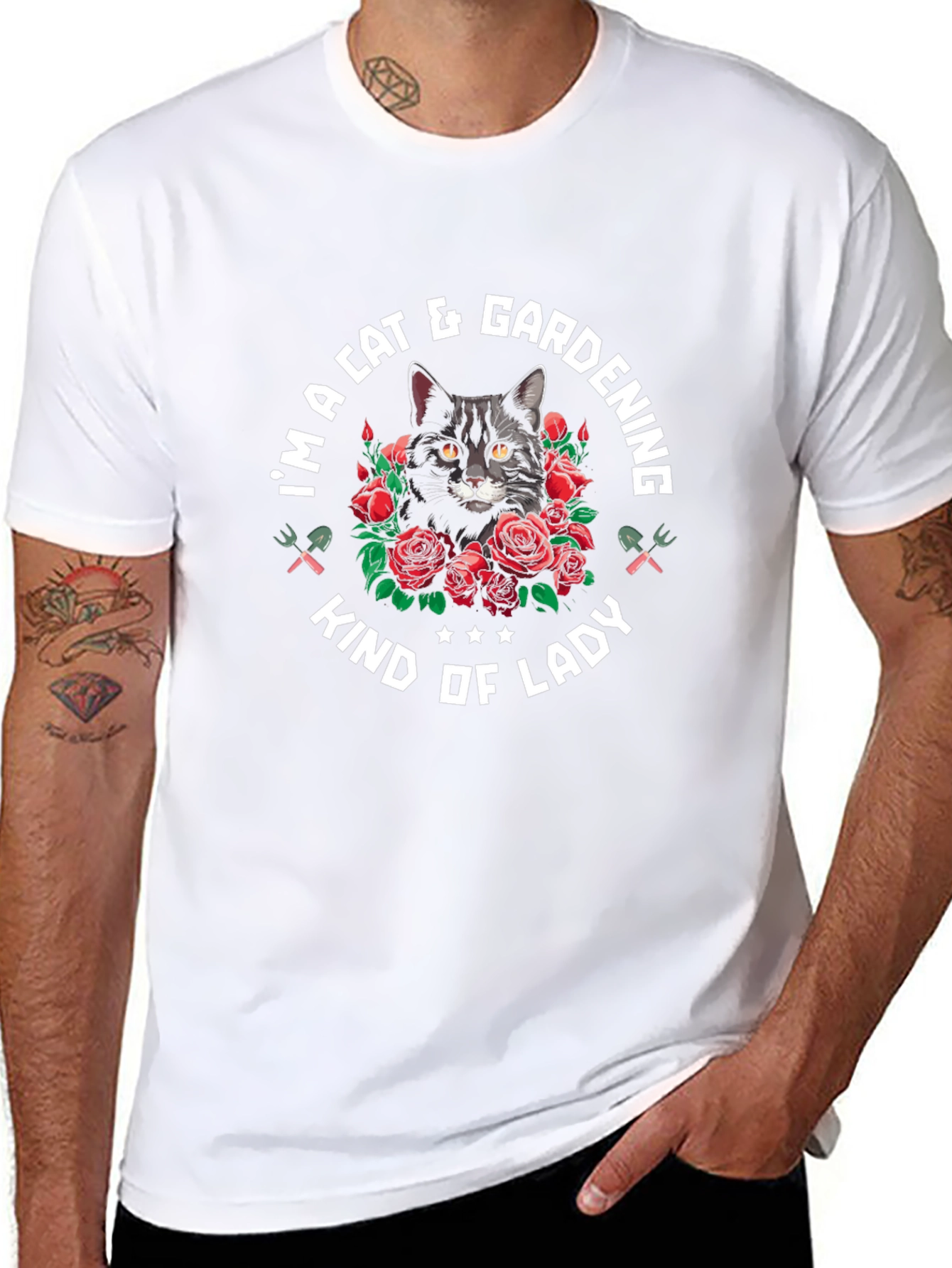 Cat & Gardening Lady T-Shirt - Black