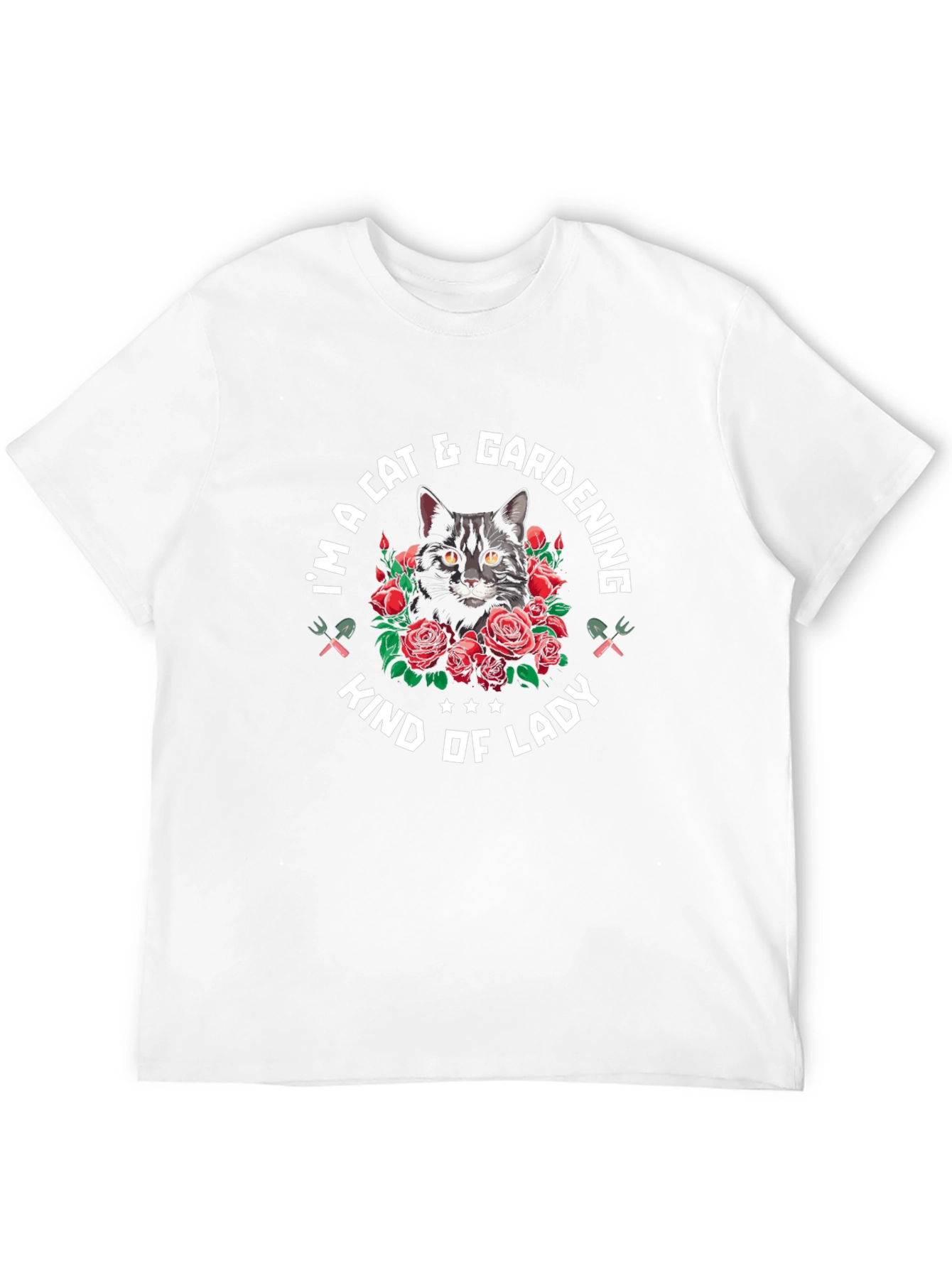 Cat & Gardening Lady T-Shirt - Black