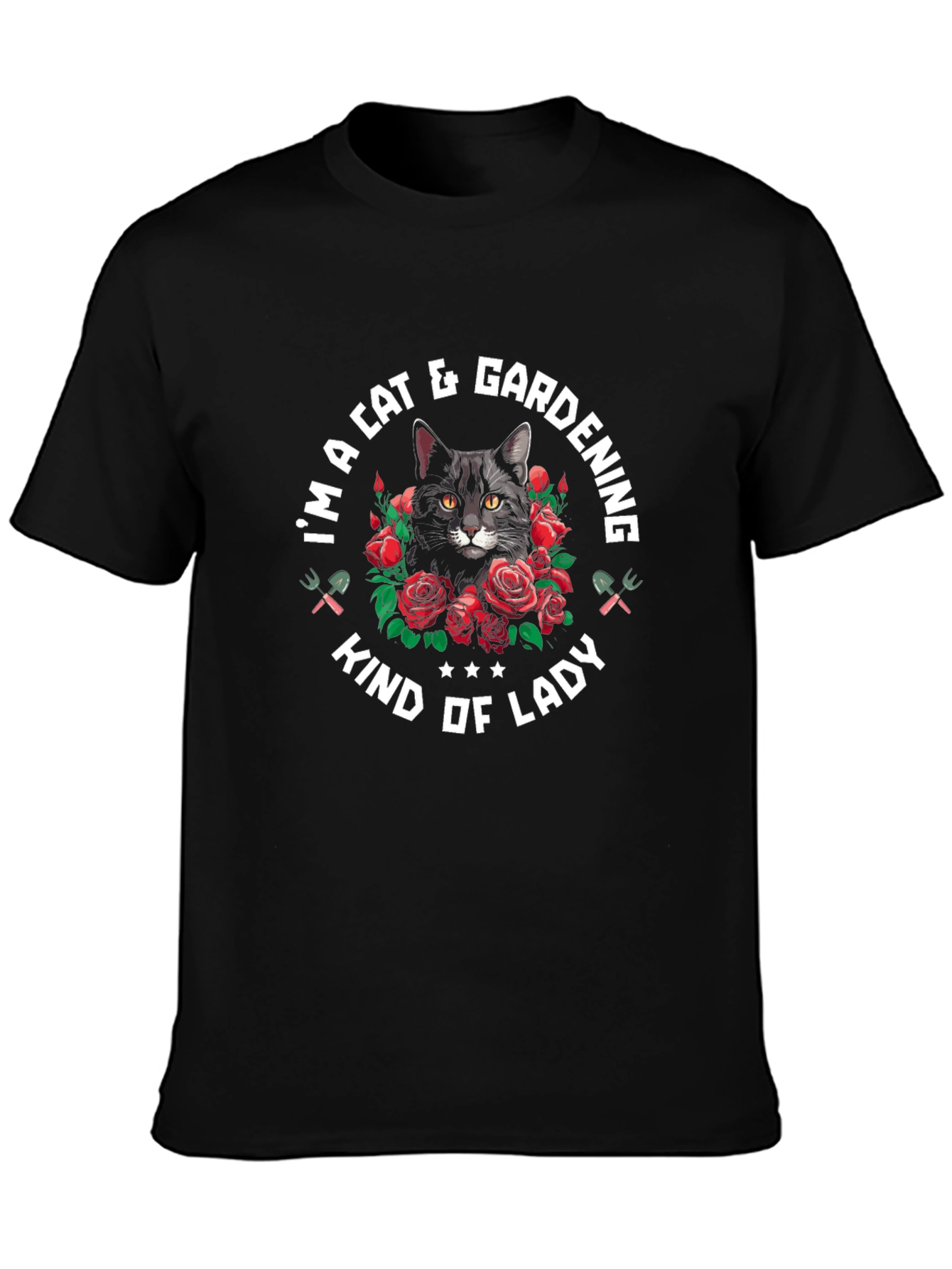 Cat & Gardening Lady T-Shirt - Black