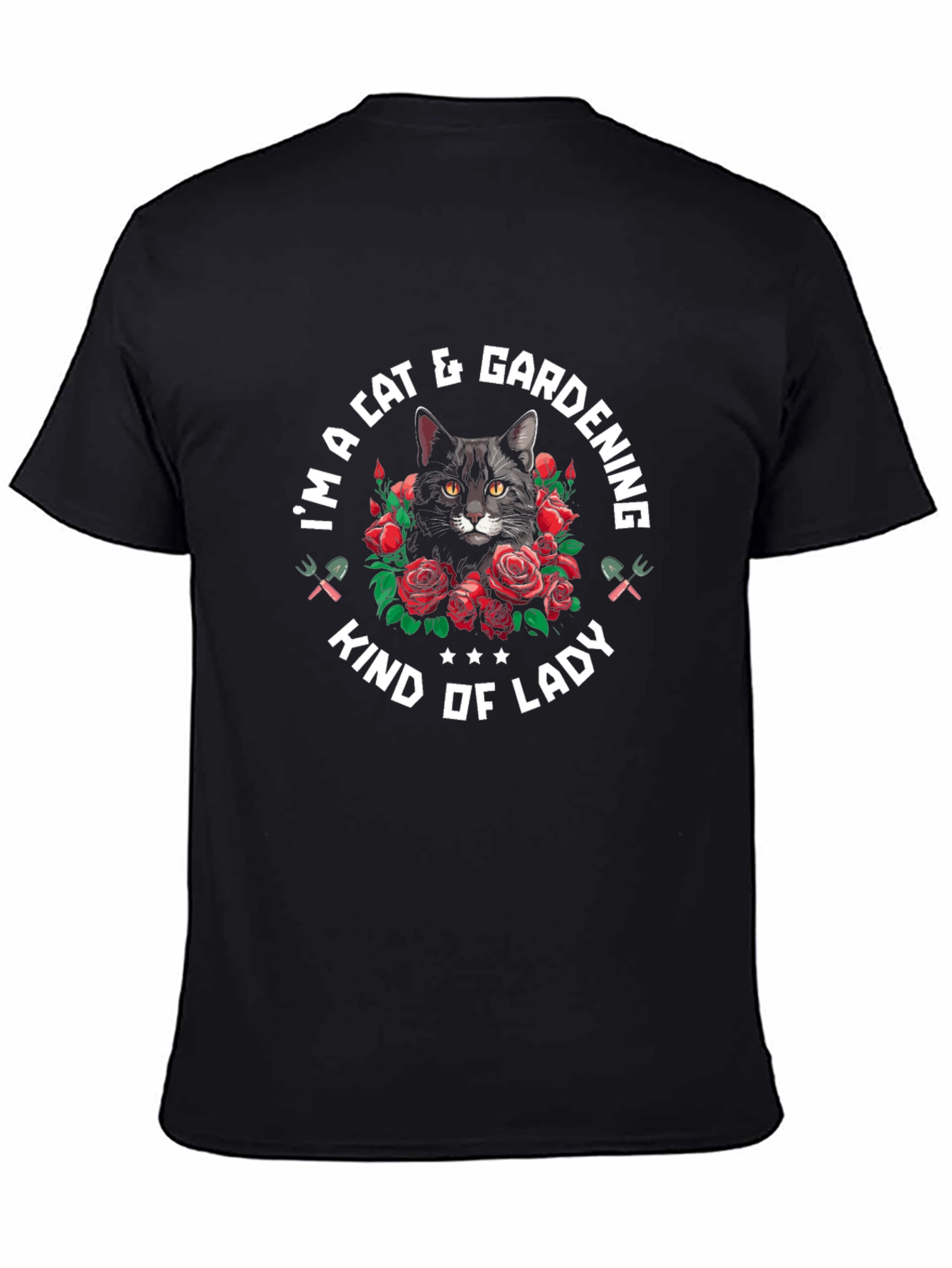 Cat & Gardening Lady T-Shirt - Black