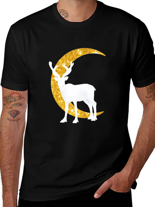 Deer in Moon Graphic Tee - Stylish Mens Black T-Shirt
