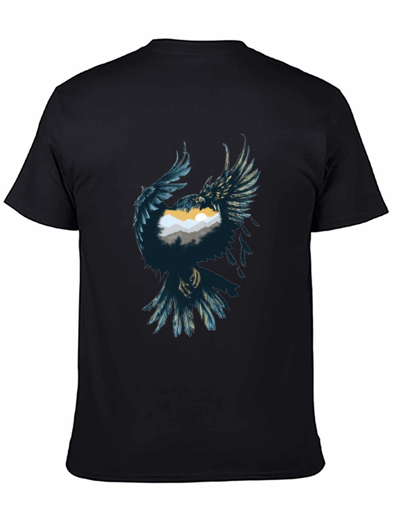 Raven Mountain Graphic Tee - Stylish Unisex Black T-Shirt