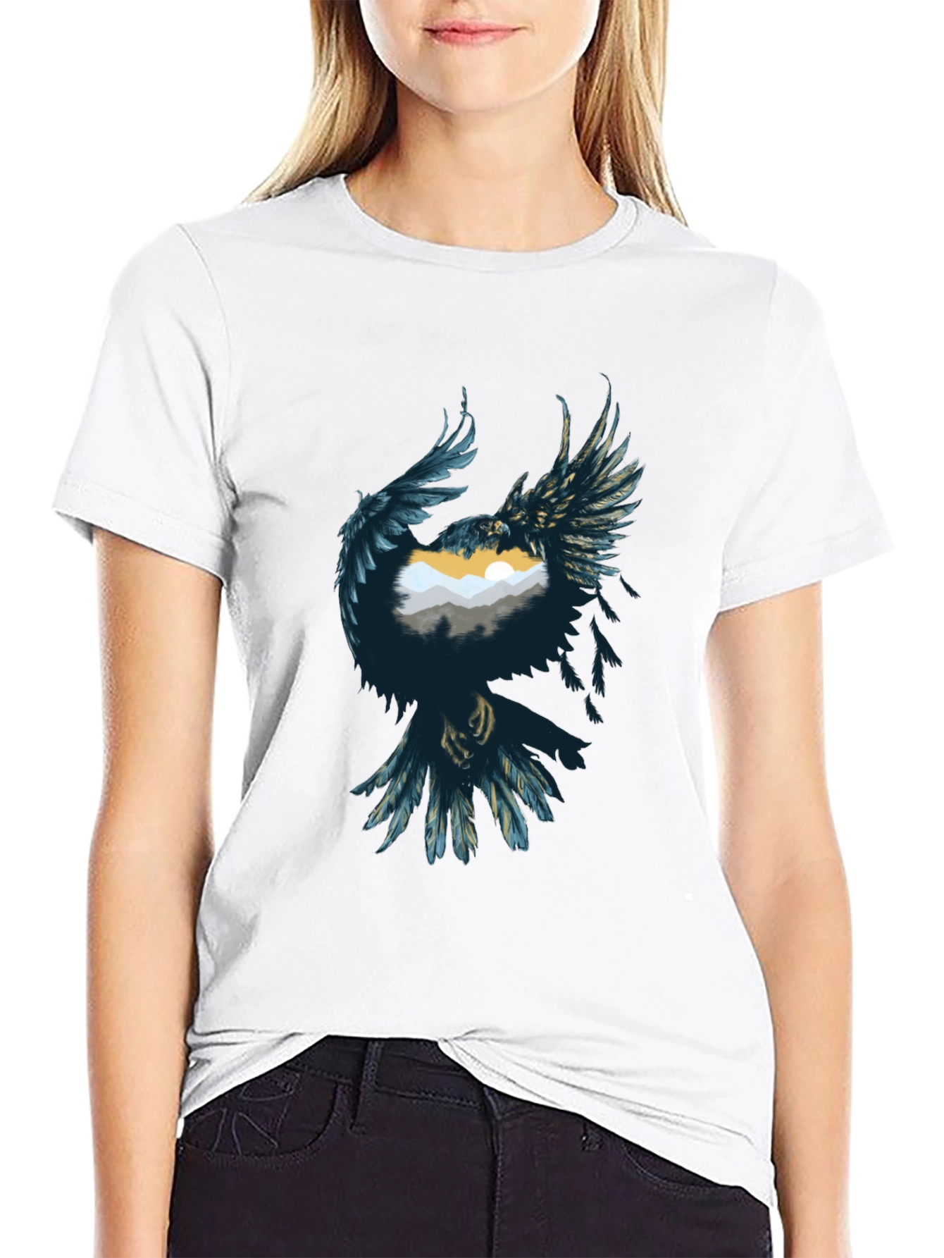 Raven Mountain Graphic Tee - Stylish Unisex Black T-Shirt