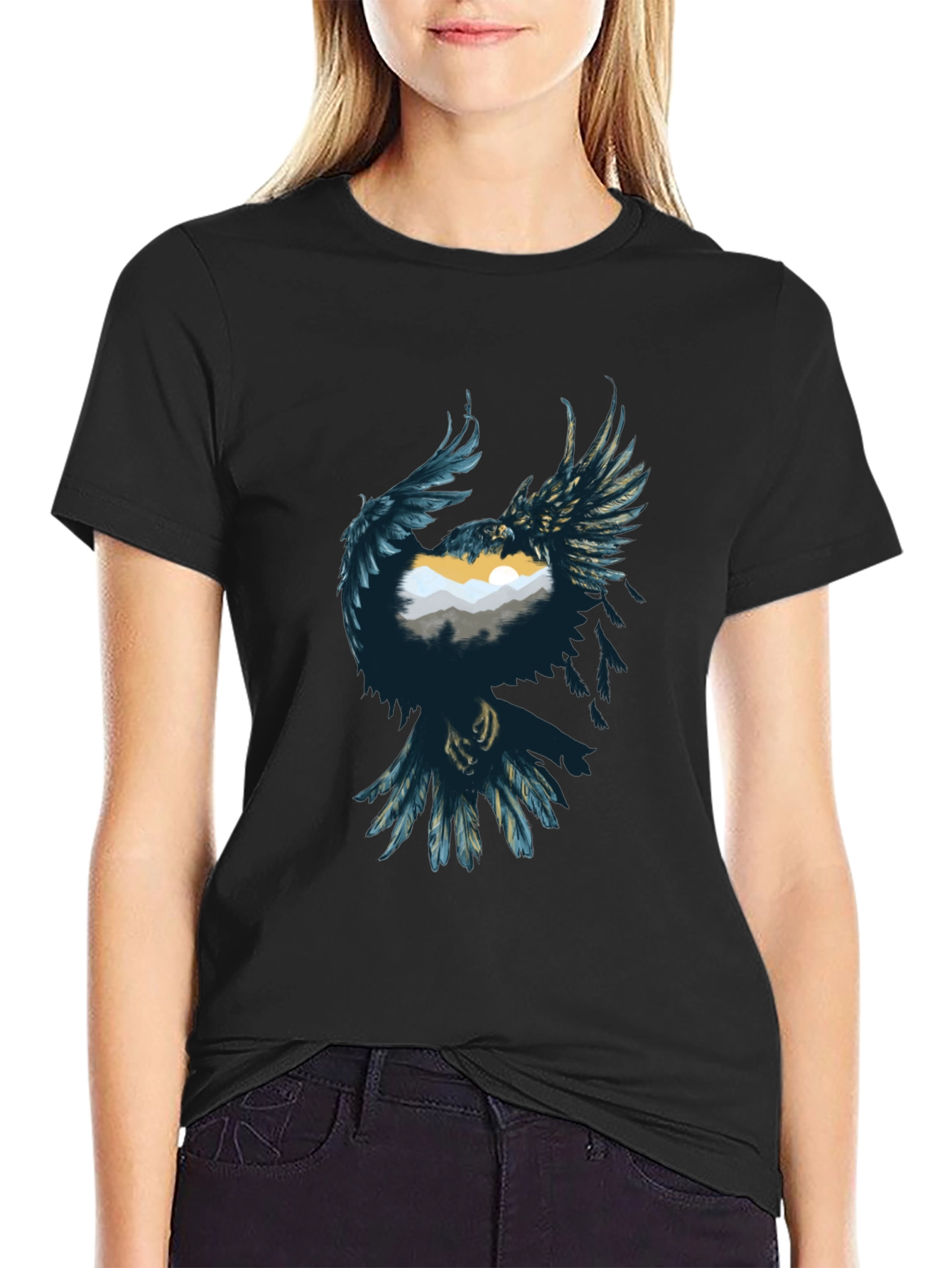 Raven Mountain Graphic Tee - Stylish Unisex Black T-Shirt
