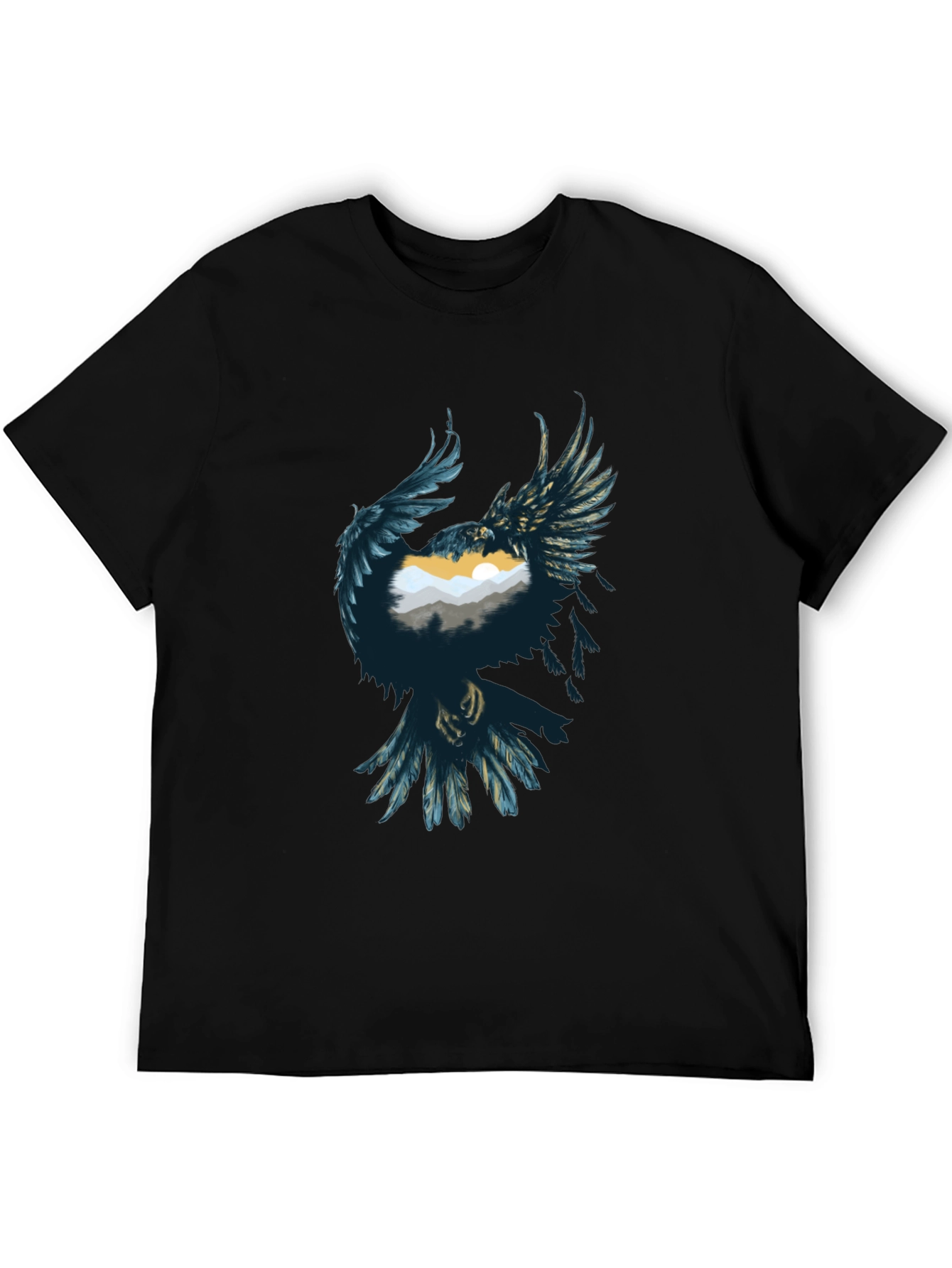 Raven Mountain Graphic Tee - Stylish Unisex Black T-Shirt