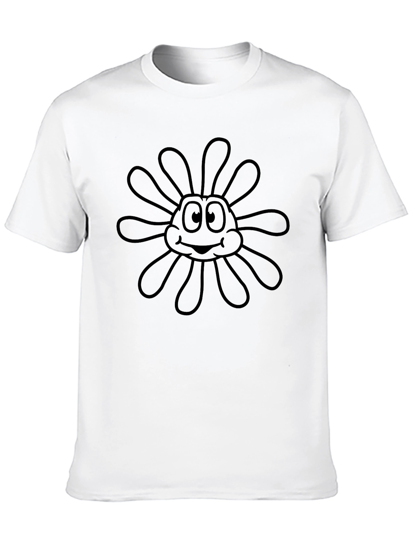 Black T-Shirt with Cartoon Flower Design