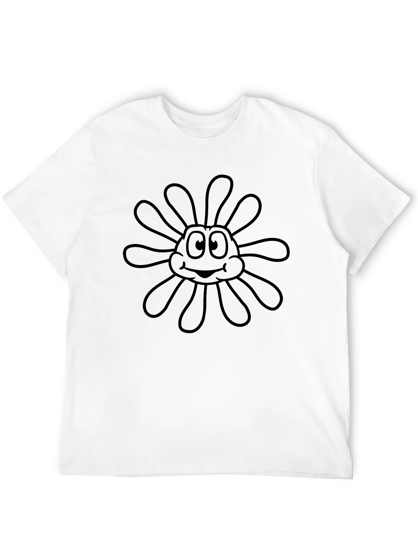 Black T-Shirt with Cartoon Flower Design