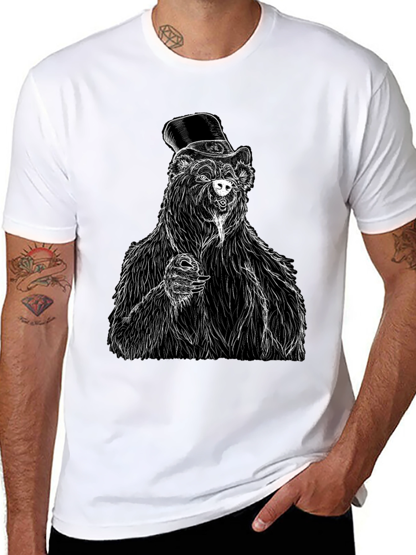 Bear Top Hat T-Shirt - Unique Graphic Tee